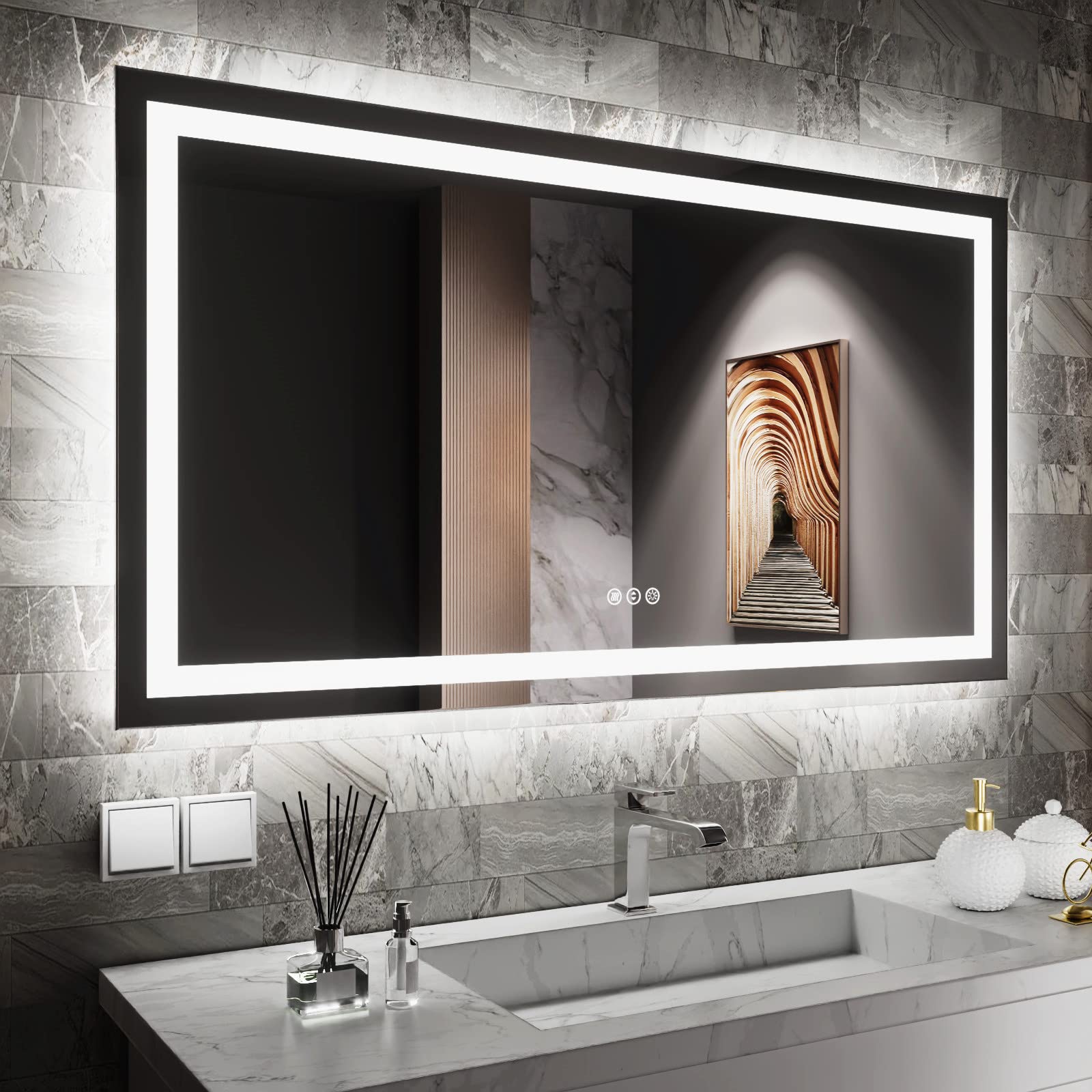Amorho Led Bathroom Mirror 55''X 30'', Backlit + Front-Lighted Vanity Mirror, Dimmable Bathroom Mirrors For Wall, Anti-Fog, Memo