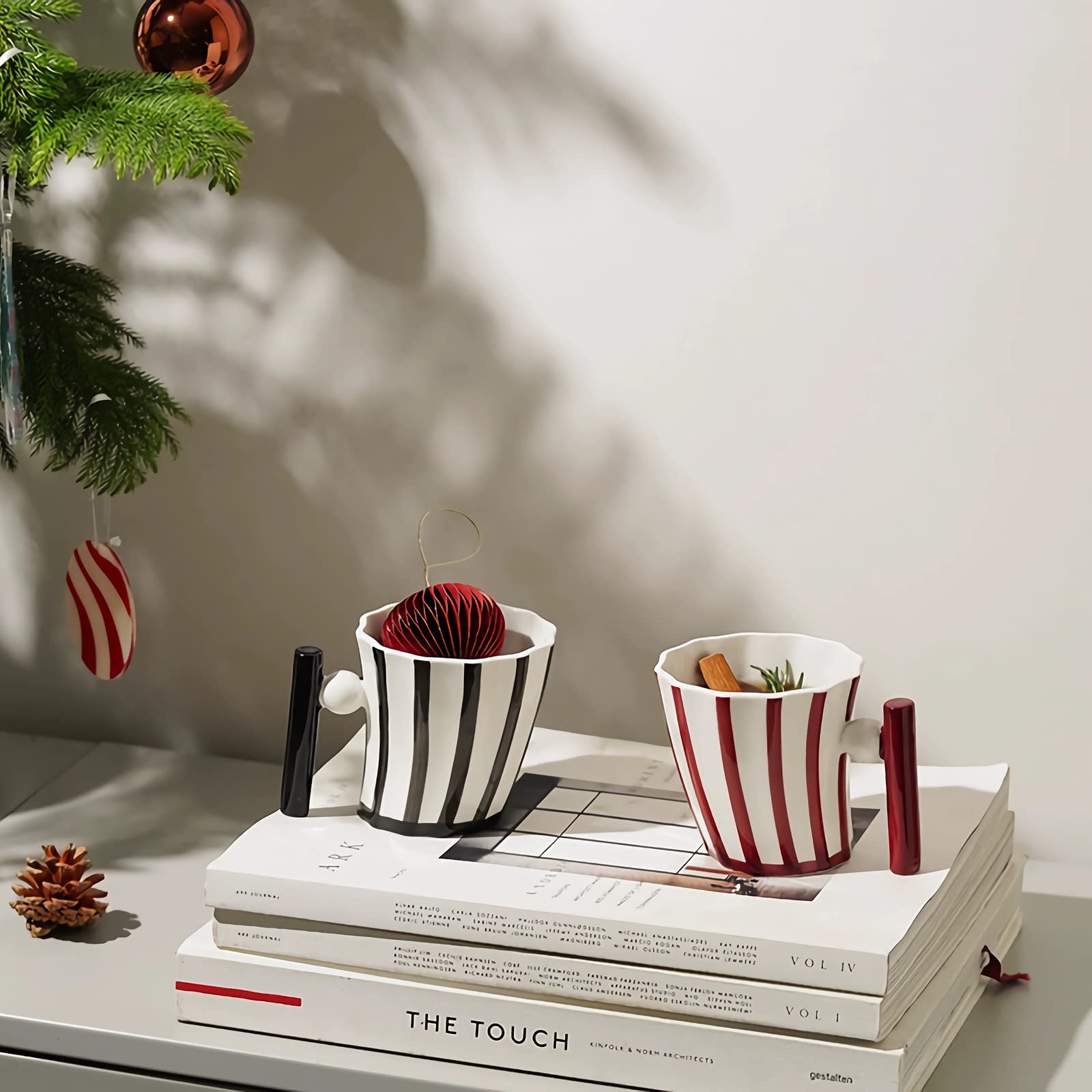 Odiincy Coffee Mugs Set Of 4, Christmas Handmade Aesthetic Coffee Mugs Tea Cups For Office And Home, Artsy Ceramic Coffee Mugs F