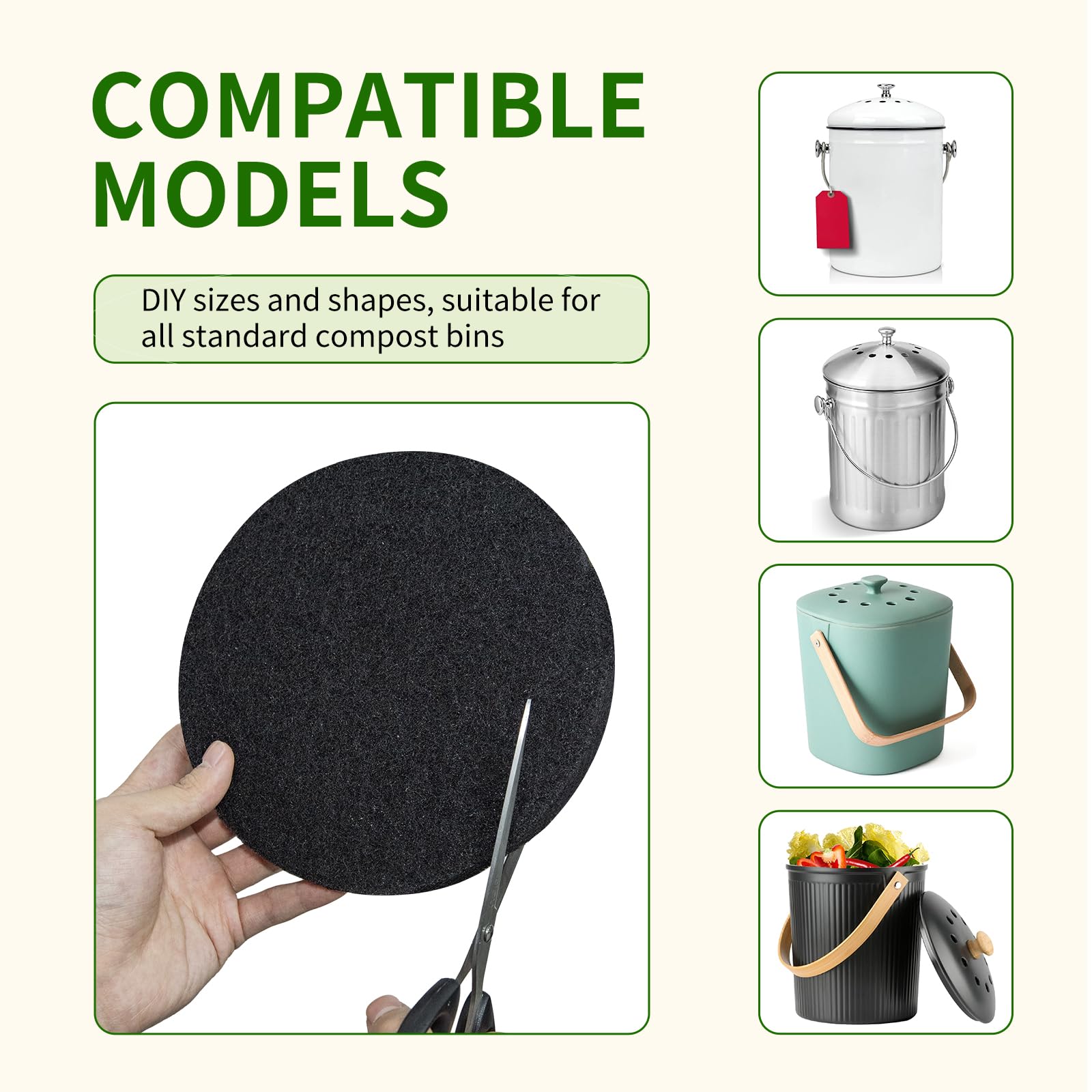 Saiqiang Compost Filters 7.25" Charcoal Replacement Filters for Kitchen Bin, Black, Activated Carbon, Model SQ, 6 Pack