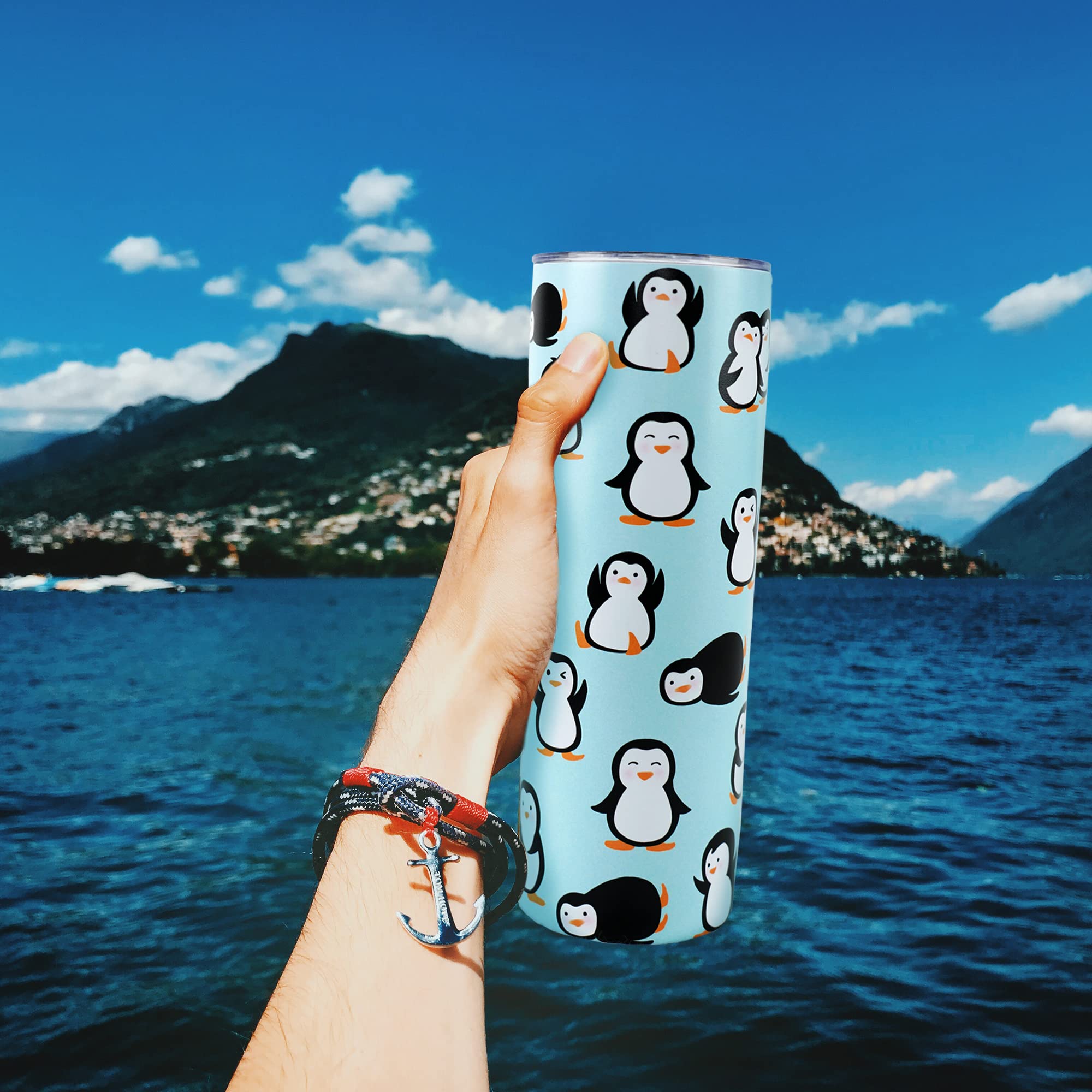 Penguin Tumbler With Straw - Cute Penguin Gifts In Blue, 20 Oz - Thermal Insulated, Perfect For Coffee Or Water - Birthday Gift