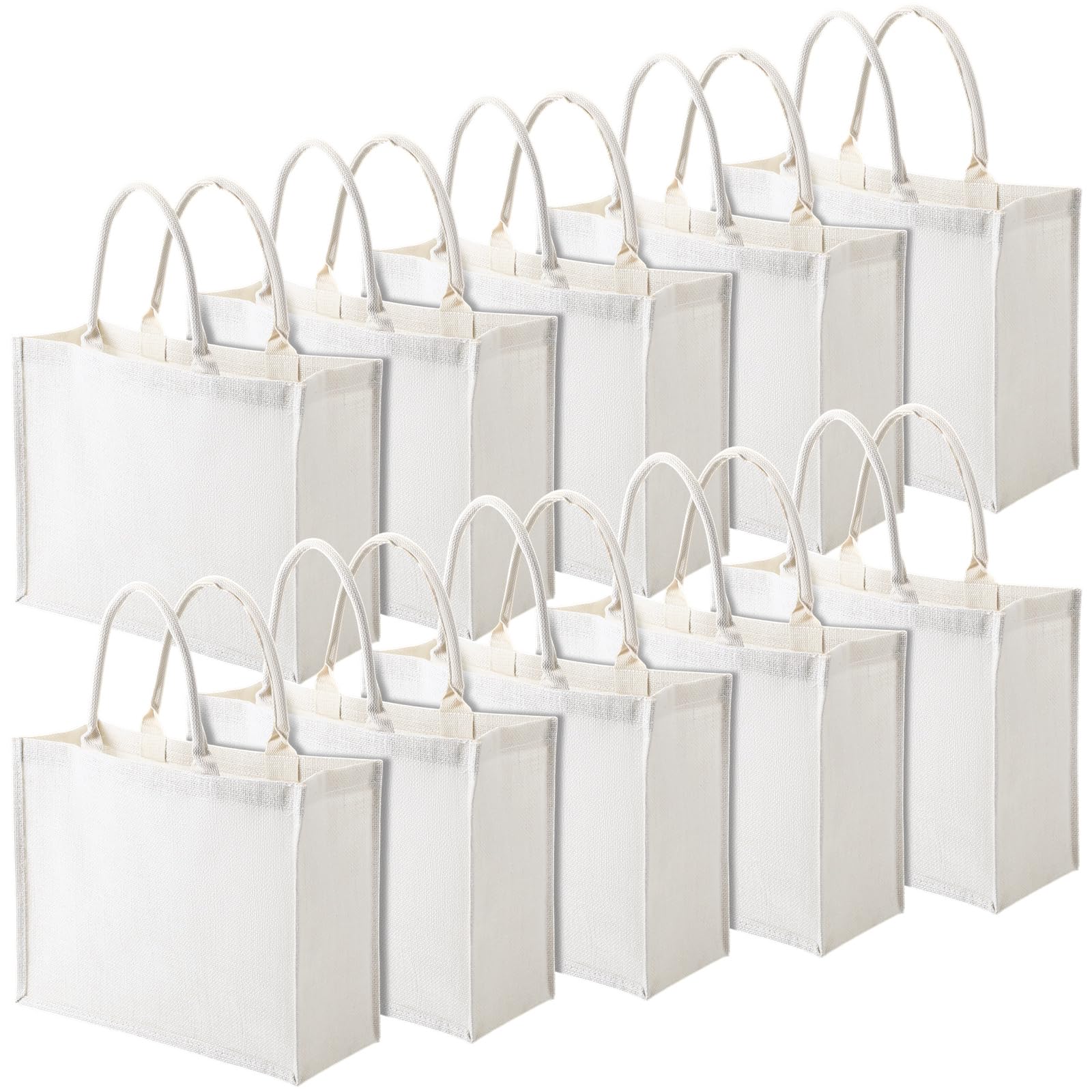 Shappy 10 Pack Burlap Tote Bag Set, Reusable Blank Jute Burlap Grocery Bag with Handle for Bridesmaid Gift Shopping DIY(White)