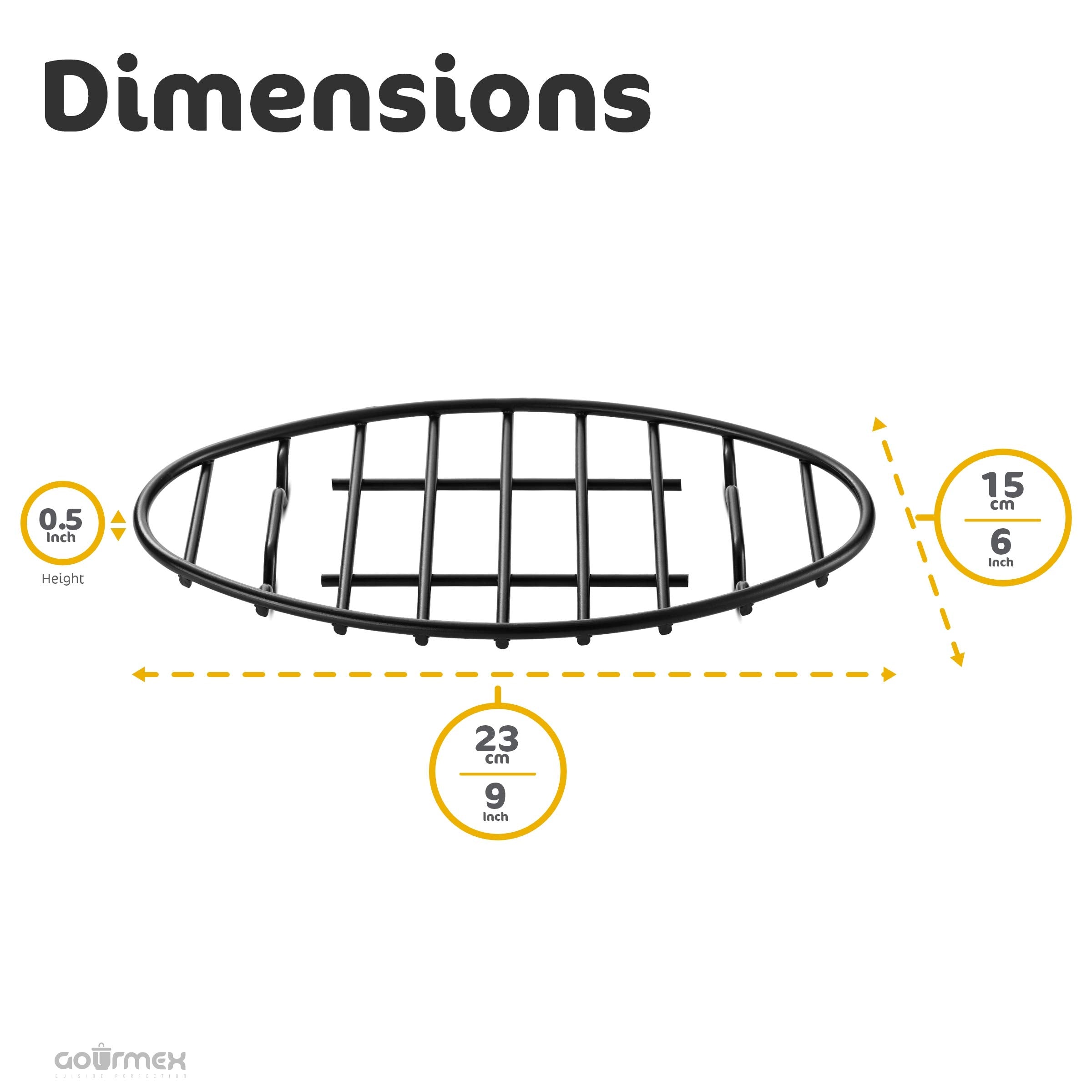 GOURMEX Black Oval Oven Roasting Rack, Non-Stick Metal, 6x9", Dishwasher Safe, Ideal for Baking, Cooking, Roasting, and Grilling