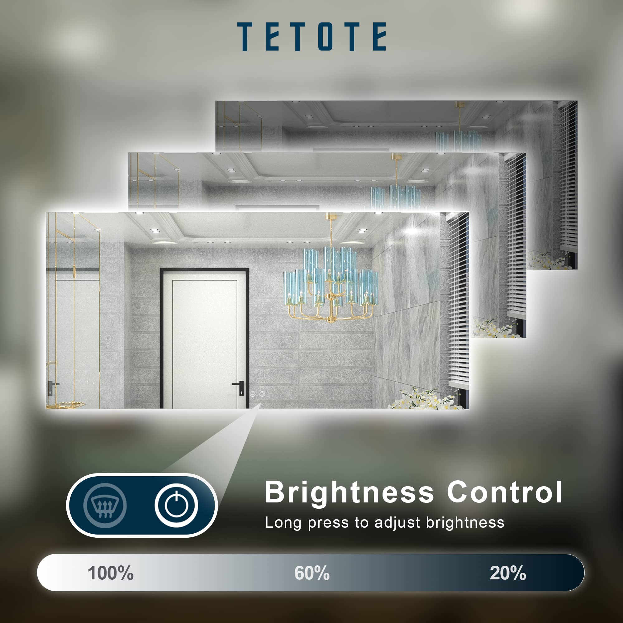 Tetote 60 X 28 Inch Led Backlit Mirror With Light Bathroom Vanity Lighted Mirror,Anti-Fog,Dimmalbe,Cri90,Waterproof,Wall Mounted