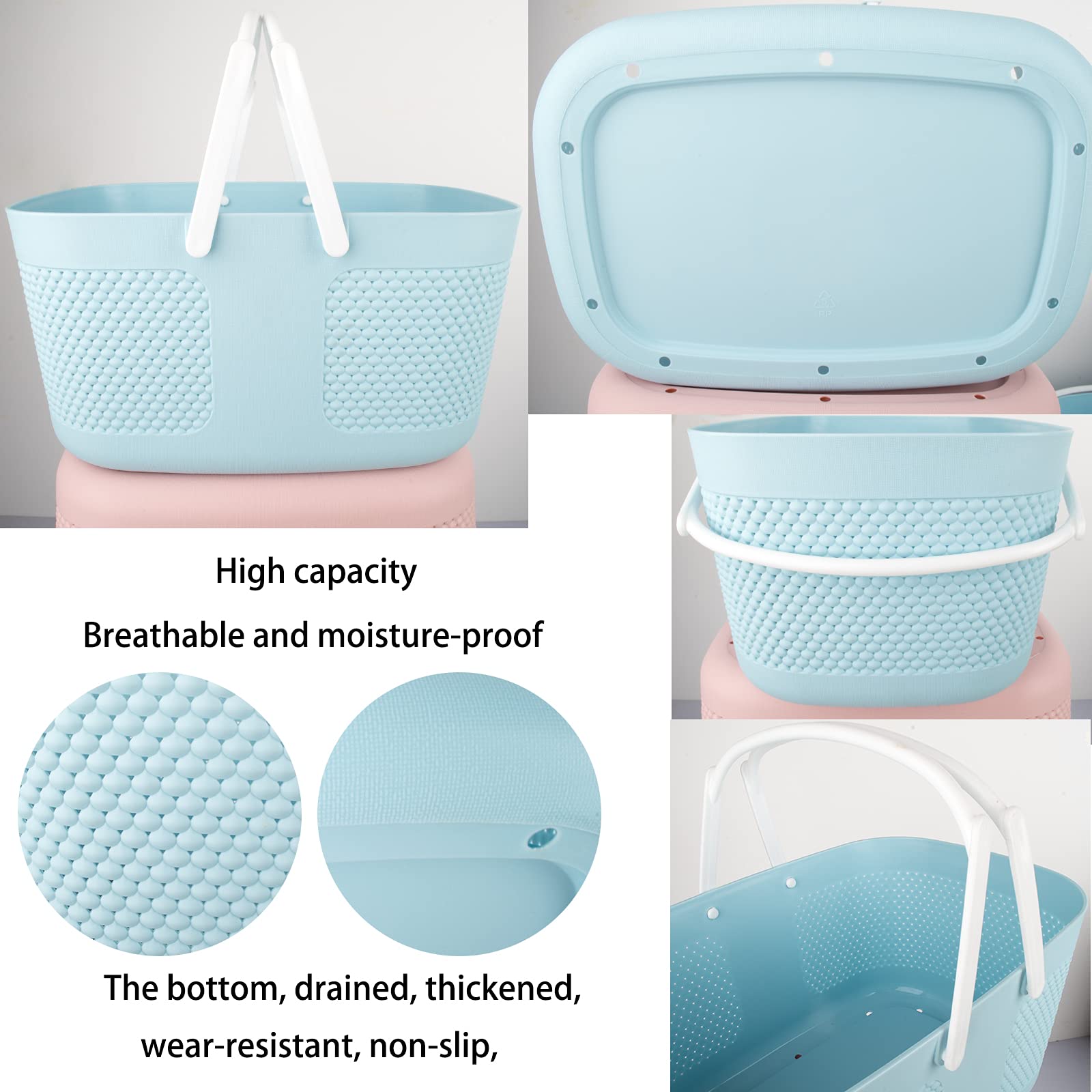 Shower Caddy Basket, Portable Large Capacity Thickened Plastic Organizer Storage Tote With Handles Drainage Toiletry Bag Bin For