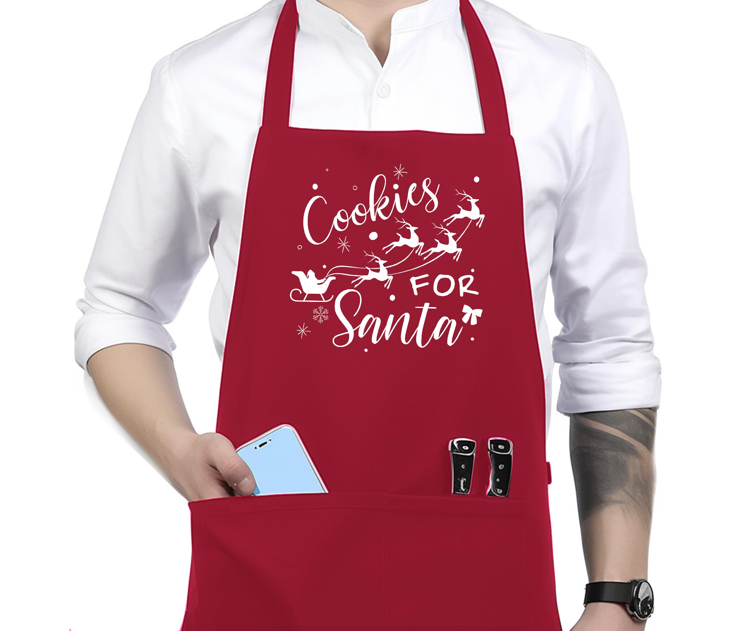Uinwk Cookies For Santa Baking Aprons, Christmas Aprons For Women With Pockets, Gifts For Bakers, Christmas Bakery Decor, Waterp