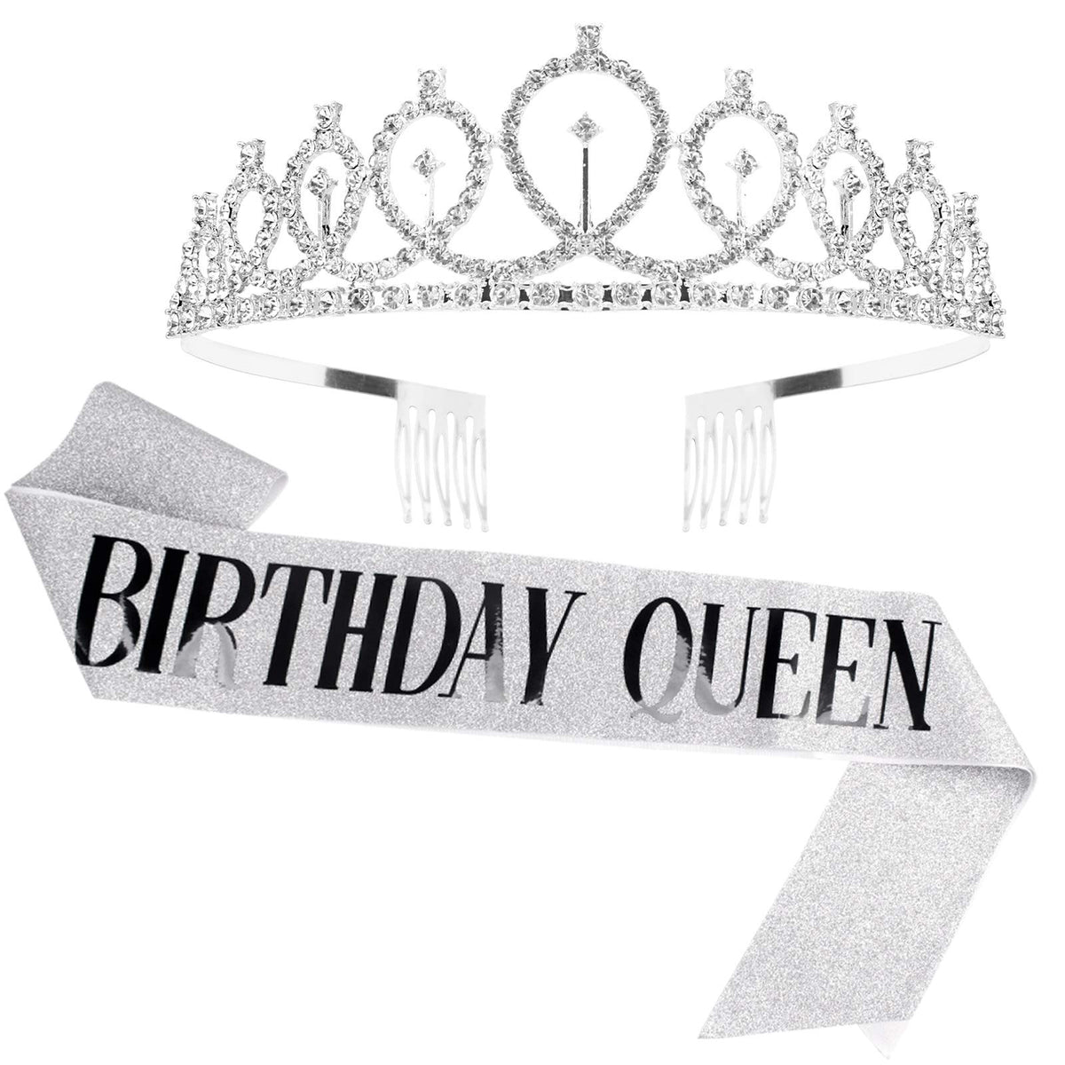 Cavetee ''Birthday Queen'' Sash & Rhinestone Tiara Set - Birthday Tiaras And Sash Birthday Party Favors Glitter Birthday Decorat