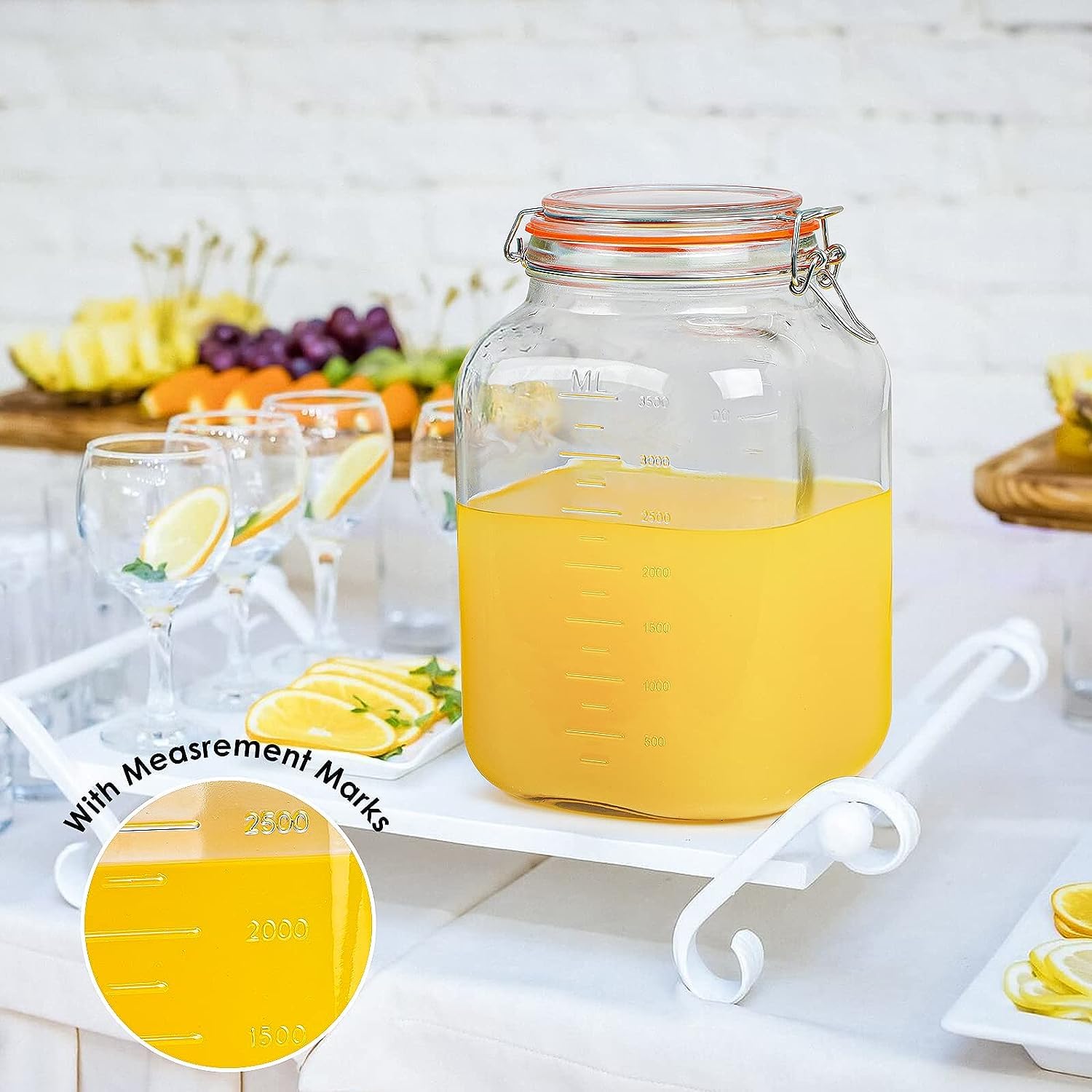 [Upgrade] 2 Pack Square Super Wide Mouth Airtight Glass Storage Jars With Lids, 1.1 Gallon Glass Jars With 2 Measurement Marks,