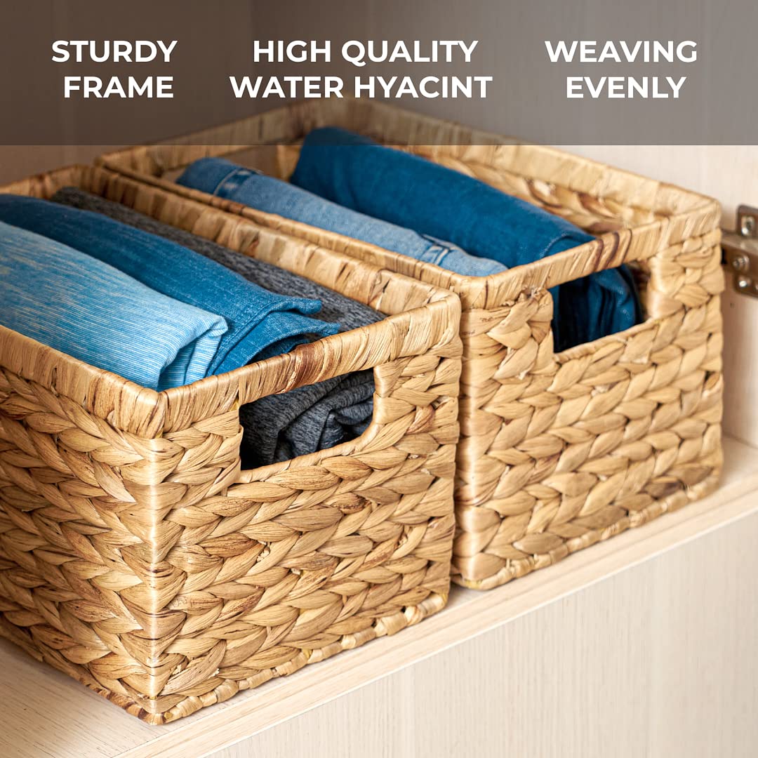 Barien Set Of 6 Natural Water Hyacinth Woven Storage Baskets 12.6 X 8 ...
