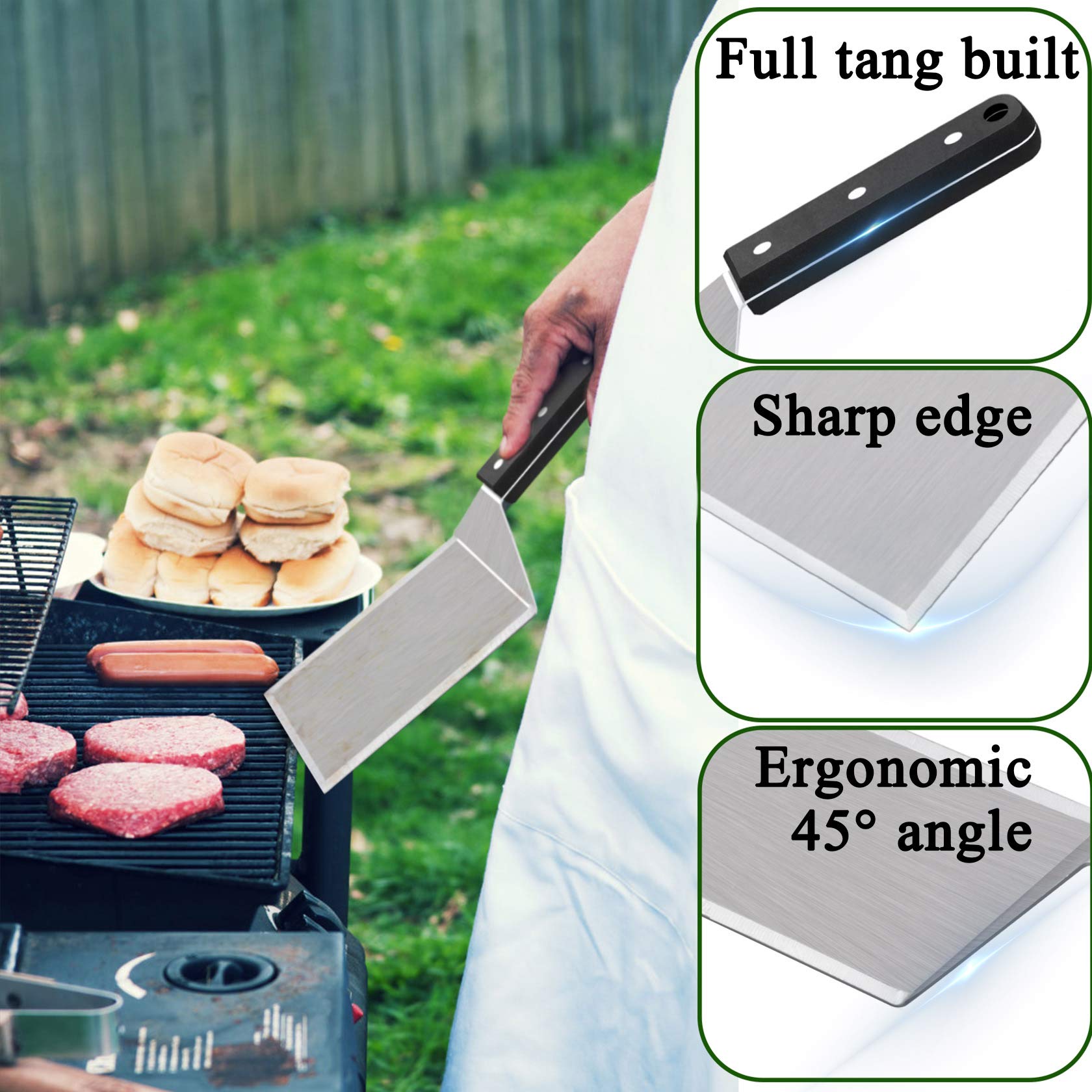 Leonyo Metal Spatula 2 Pcs, Heavy Duty Stainless Steel Griddle Burger Spatula, As Barbecue Hamburger Turner Grilling Bbq Griddle