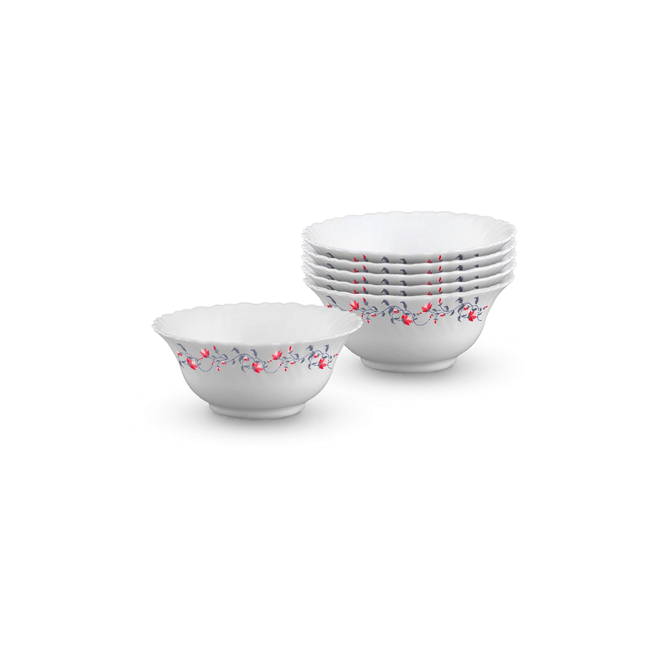 Larah By Borosil Opalware Veg Bowl - White, Pentas, 4.5 Inch, Set Of 6, 300 Ml
