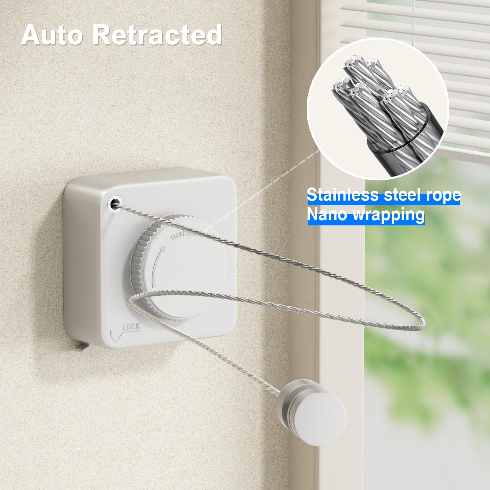 Mustorn Non-Sagging Retractable Clothesline Indoor & Outdoor Clothes Line Heavy Duty Clothes Drying Line Retracting Laundry Line
