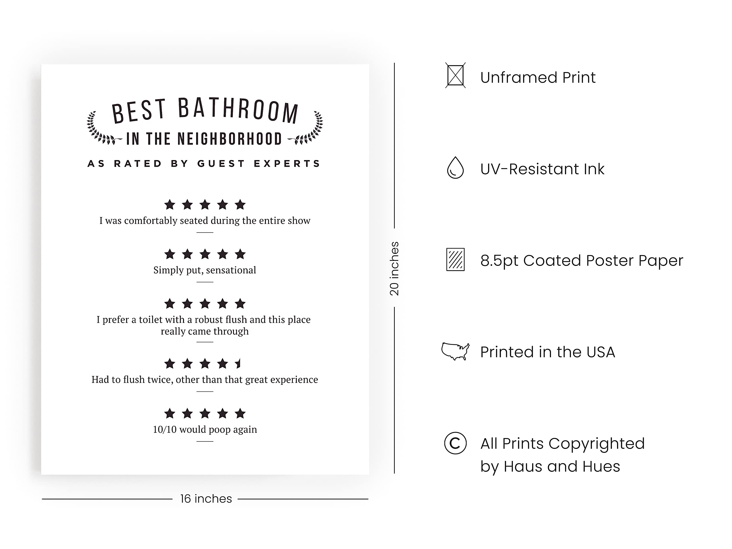 Haus And Hues Funny Bathroom Decor & Bathroom Print, Funny Bathroom Signs Decor Funny Toilet Signs, Bathroom Review Sign, Would