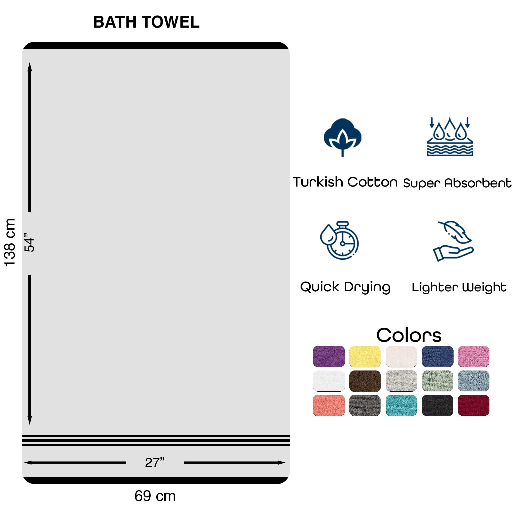Hammam Linen White Bath Towels 4-Pack - 27x54 Soft and Absorbent  Premium Quality Perfect for Daily Use 100% Cotton Towel 600 GSM