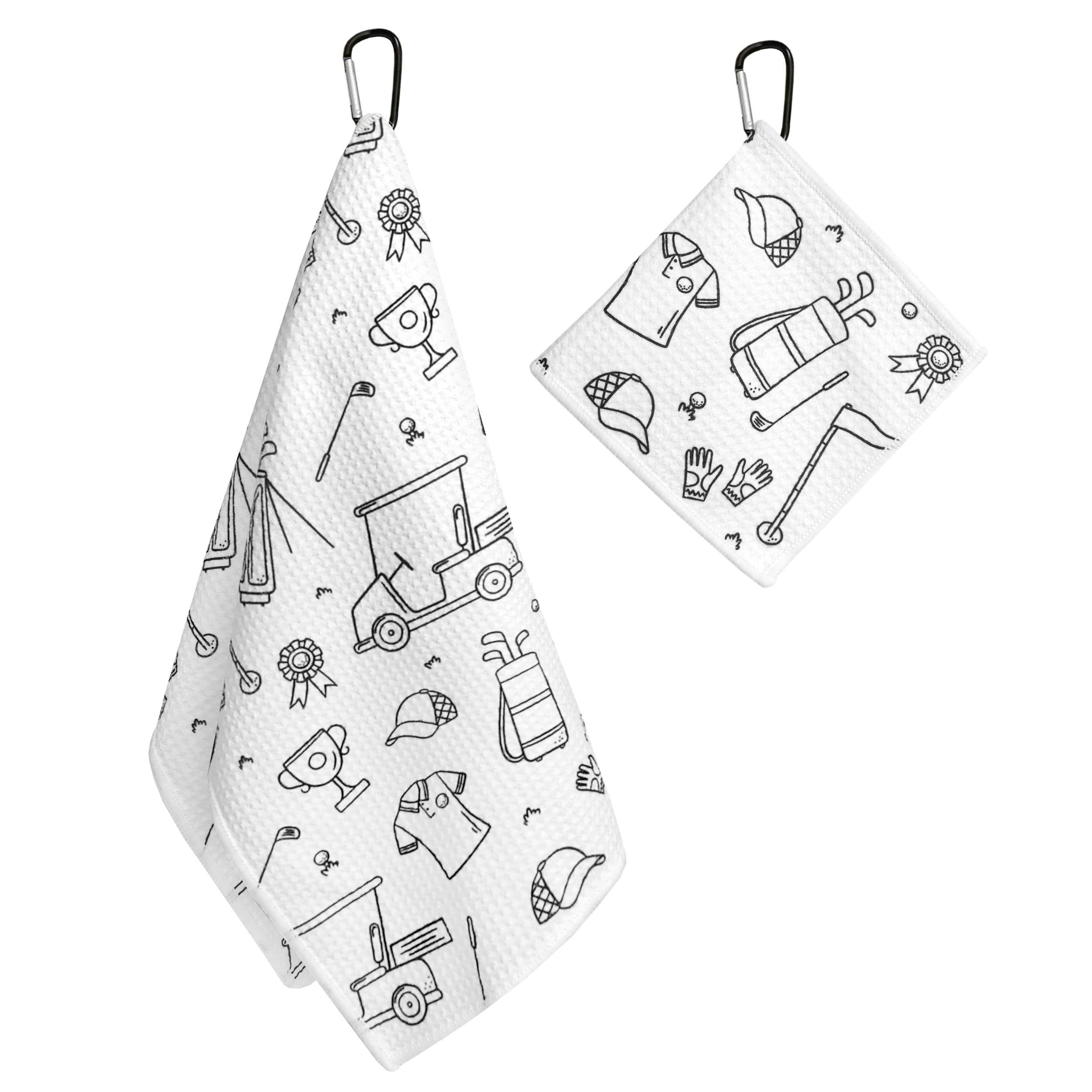 Playing It Forward Golf Doodles Golf Towel with Clip for Women and Men  Microfiber Waffle and Ball Towels  Set of 2
