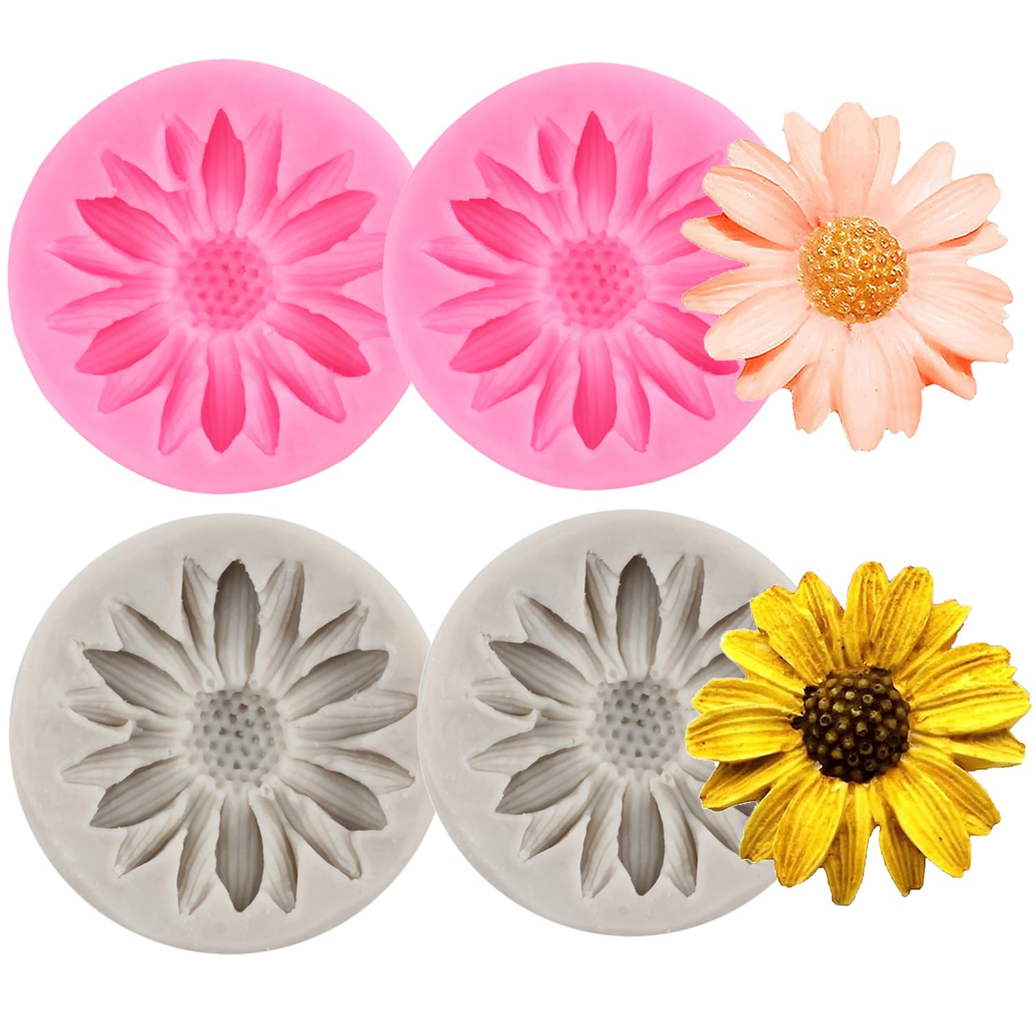 Rfghac Sunflower Silicone Molds Flower Fondant Mold For Cake Decorating Cupcake Topper Chocolate Candy Gum Paste Set Of 4