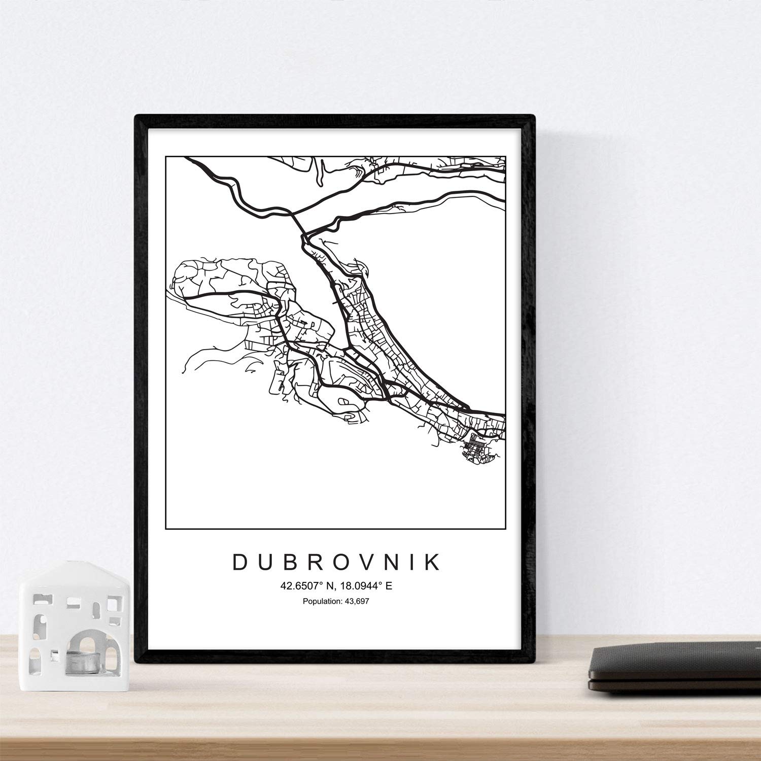 Nacnic Print City Map Dubrovnik Scandinavian Style In Black And White. Poster 11'X17' Size Printed Paper Unframed 250 Gr. Painti