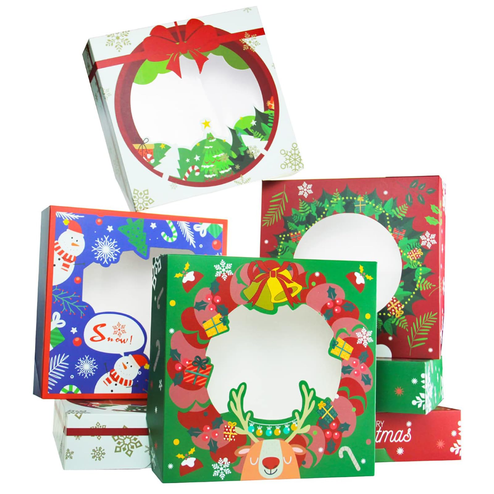 qiqee New Christmas Pie Boxes with Window 10x10x2.5 inch 30Packs Cookie Donut Bakery Box