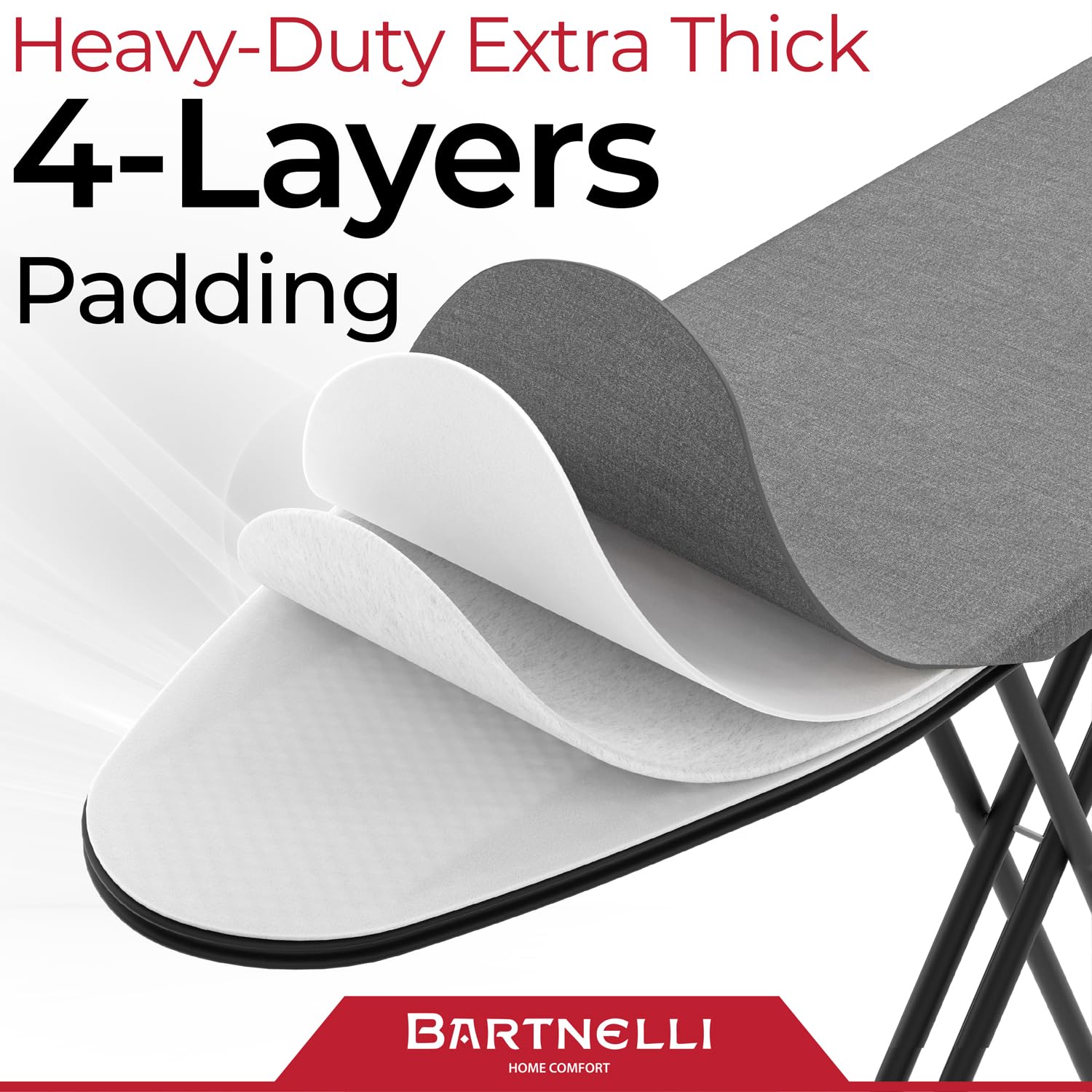 Bartnelli Ironing Board Made In Europe  Iron Board With 4 Layered Cover & Pad, Height Adjustable Up To 36 Features A Safety Iron