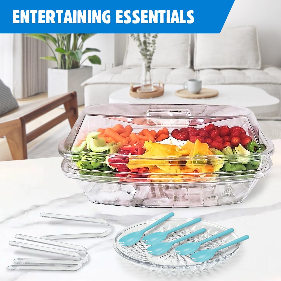 Innovative Life Fruit Trays For Serving For Party, 15 Inch Appetizer Serving Tray On Ice, Party Platters For Serving Food, Clear