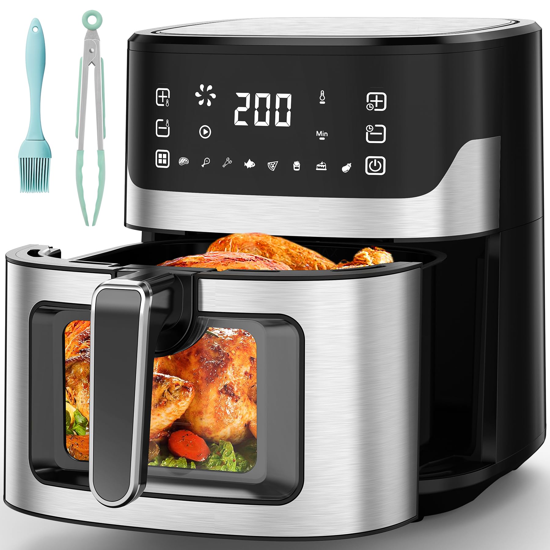 COMFYHOME Air Fryer for Home - 6.5L with Digital Touch Panel & Visual Window, Uses 95% Less Oil, 8 Pre-set Menu & Recipe, 1600W,