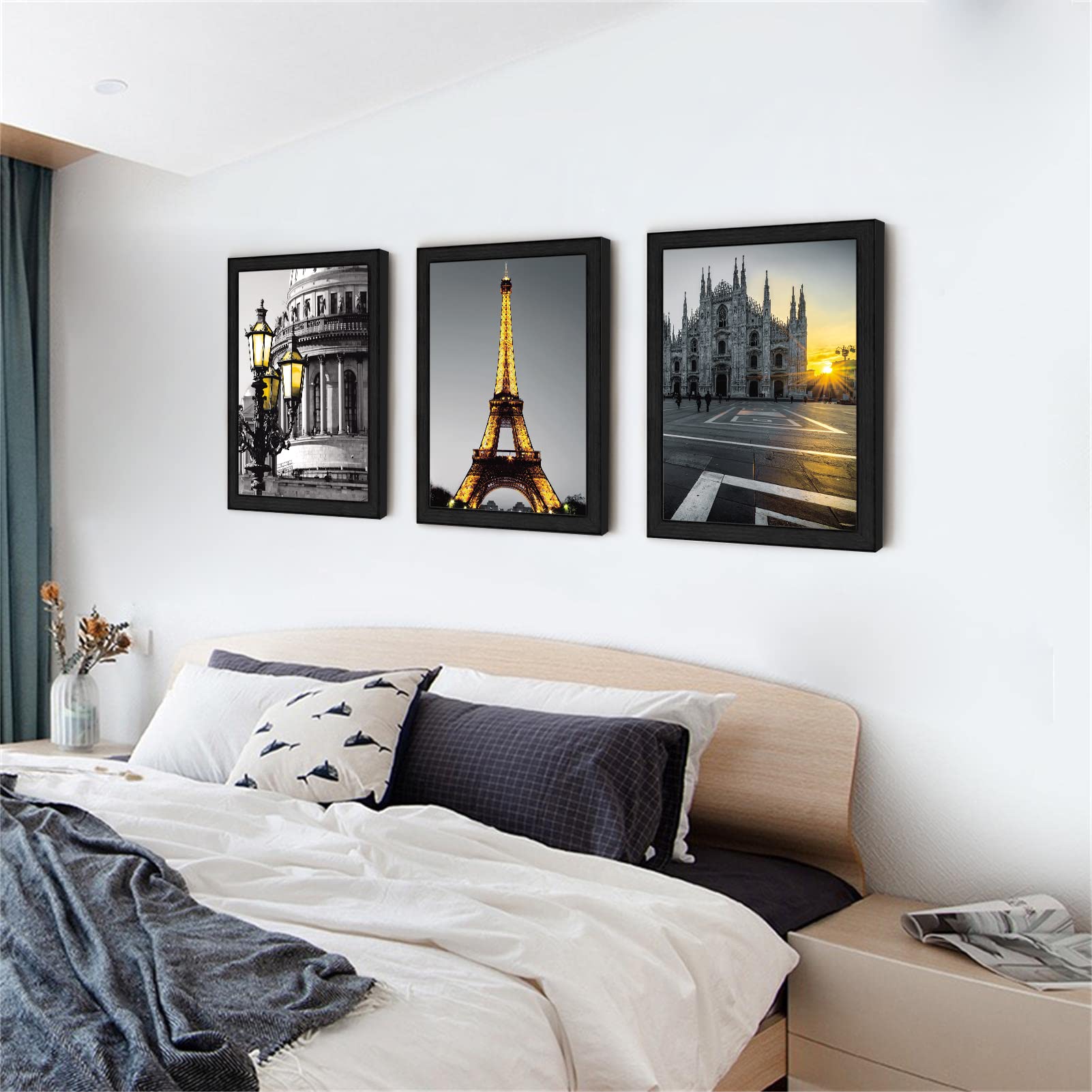 Framed Wall Art Paris Decor Eiffel Tower Wall Art for Bedroom Black and White Wall Art for Living Room Wall Art Decor Bathroom Decor Wall Art 3 Piece 12x16 in Picture Frame Black Wall Art (Paris