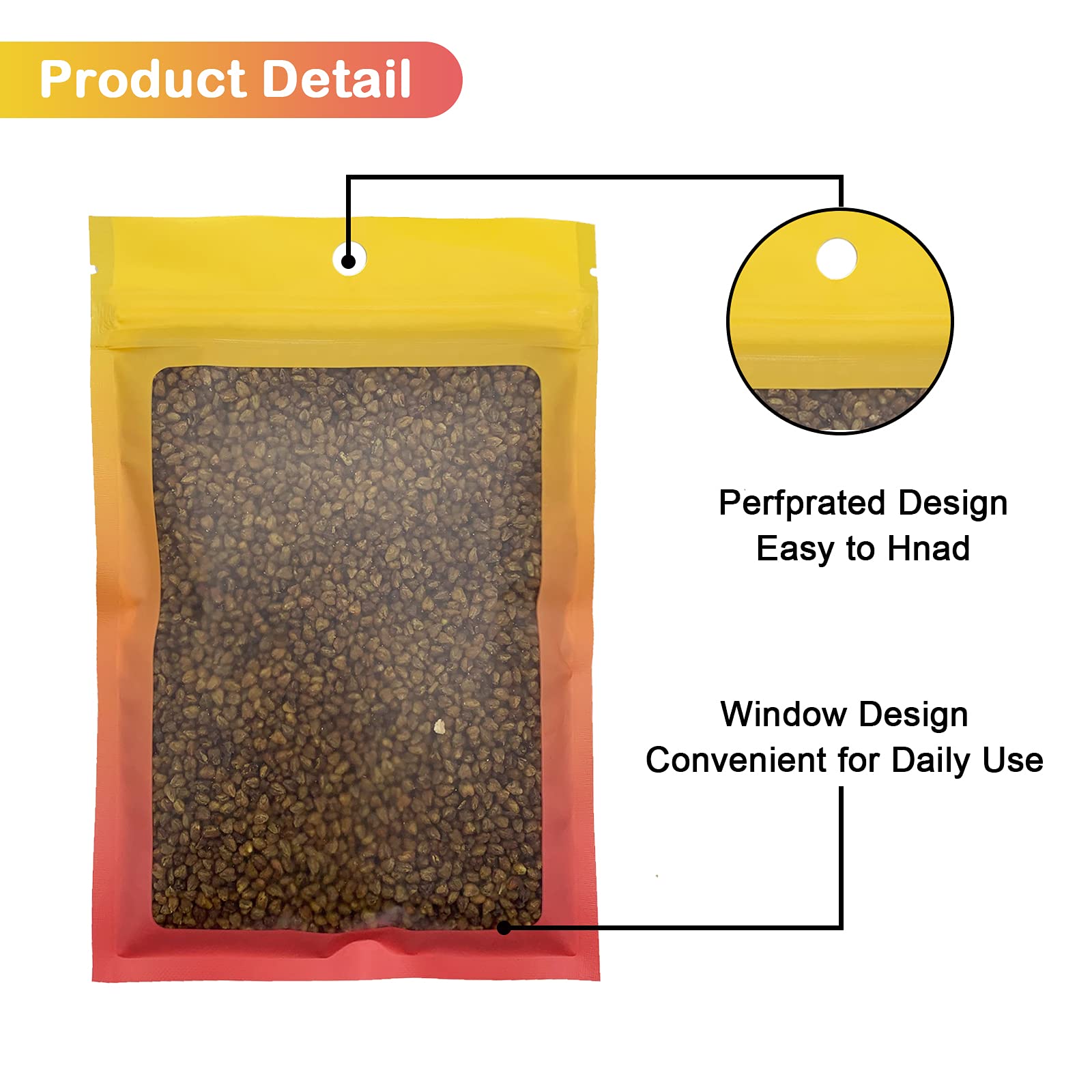 100 Pcs Resealable Mylar Ziplock Food Storage Bags, Gradient Color Smell Proof Bag With Clear Window, Packaging Pouch For Coffee