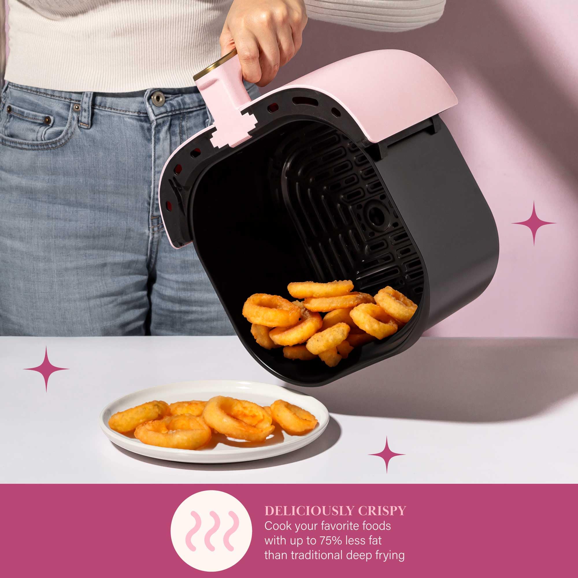 Paris Hilton 6-Quart Air Fryer, Touchscreen, Nonstick, 8-in-1 Functions, Dishwasher Safe, Pink, Model PH11921