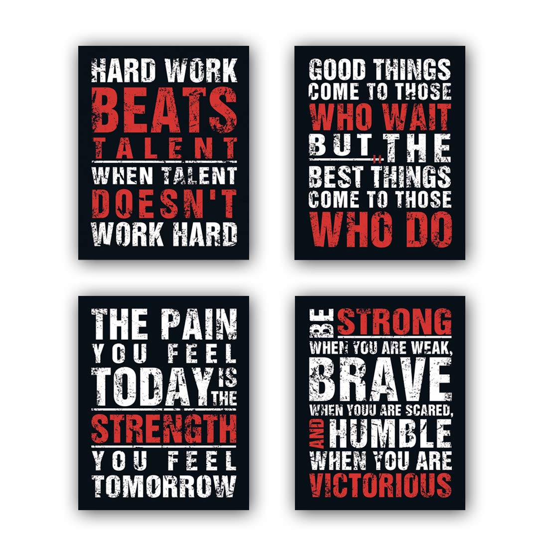 Hpniub Inspirational Quotes Art Prints, Set Of 4 (8?10?, Chalkboard Motivational Canvas Poster, Hard Work Painting Be Strong Be