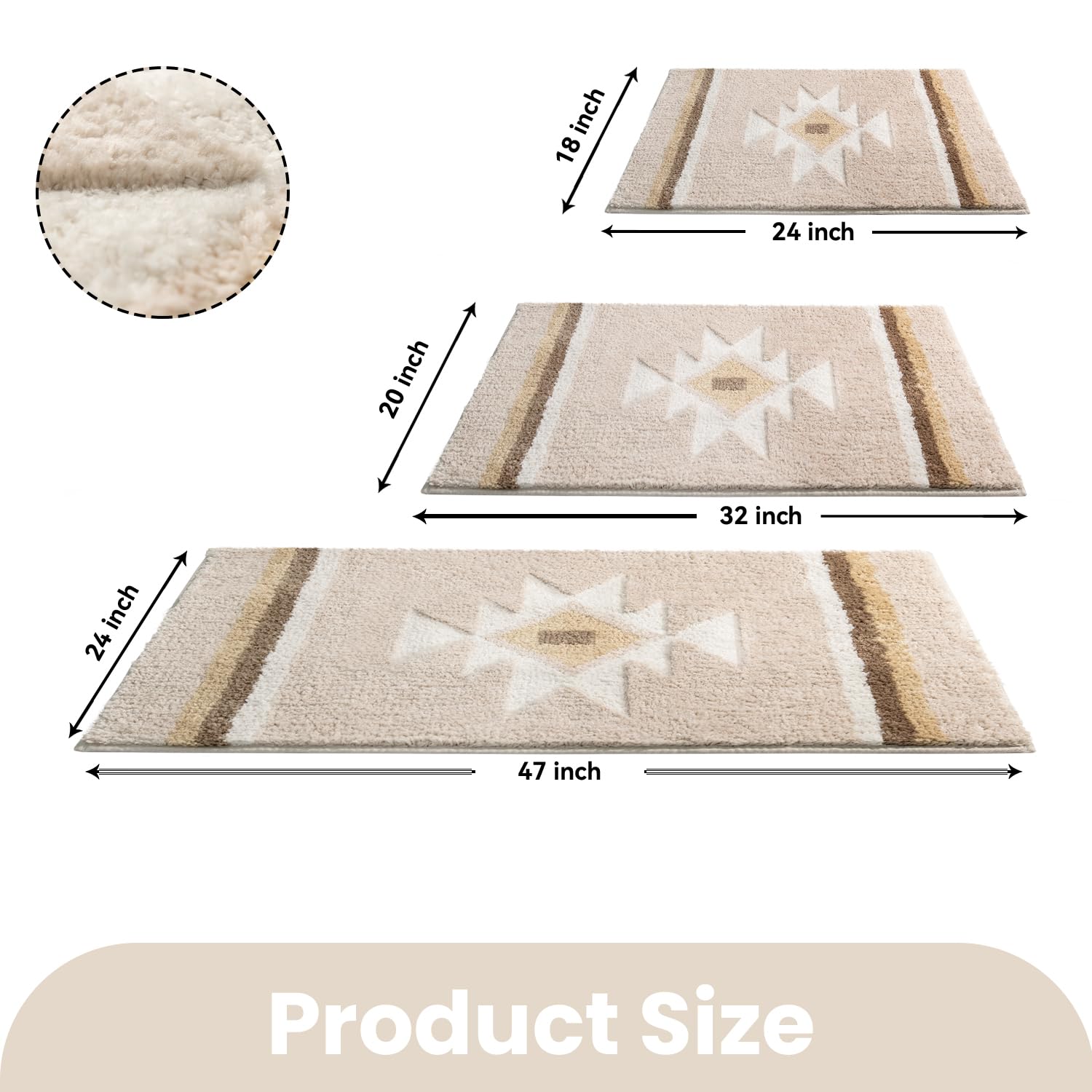 Tanvill Bathroom Rugs Beige Boho Bath Mat Non Slip, Soft Absorbent Microfiber Washable Bath Rug Floor Mat For Bathroom Shower Tu