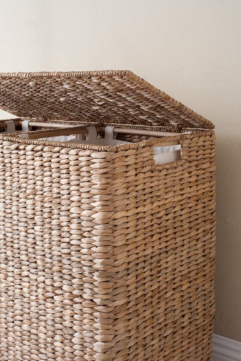 Birdrock Home Oversized Divided Hamper With Liners (Honey) | Made Of Natural Woven Seagrass Fiber | Organize Laundry | Cut-Out H