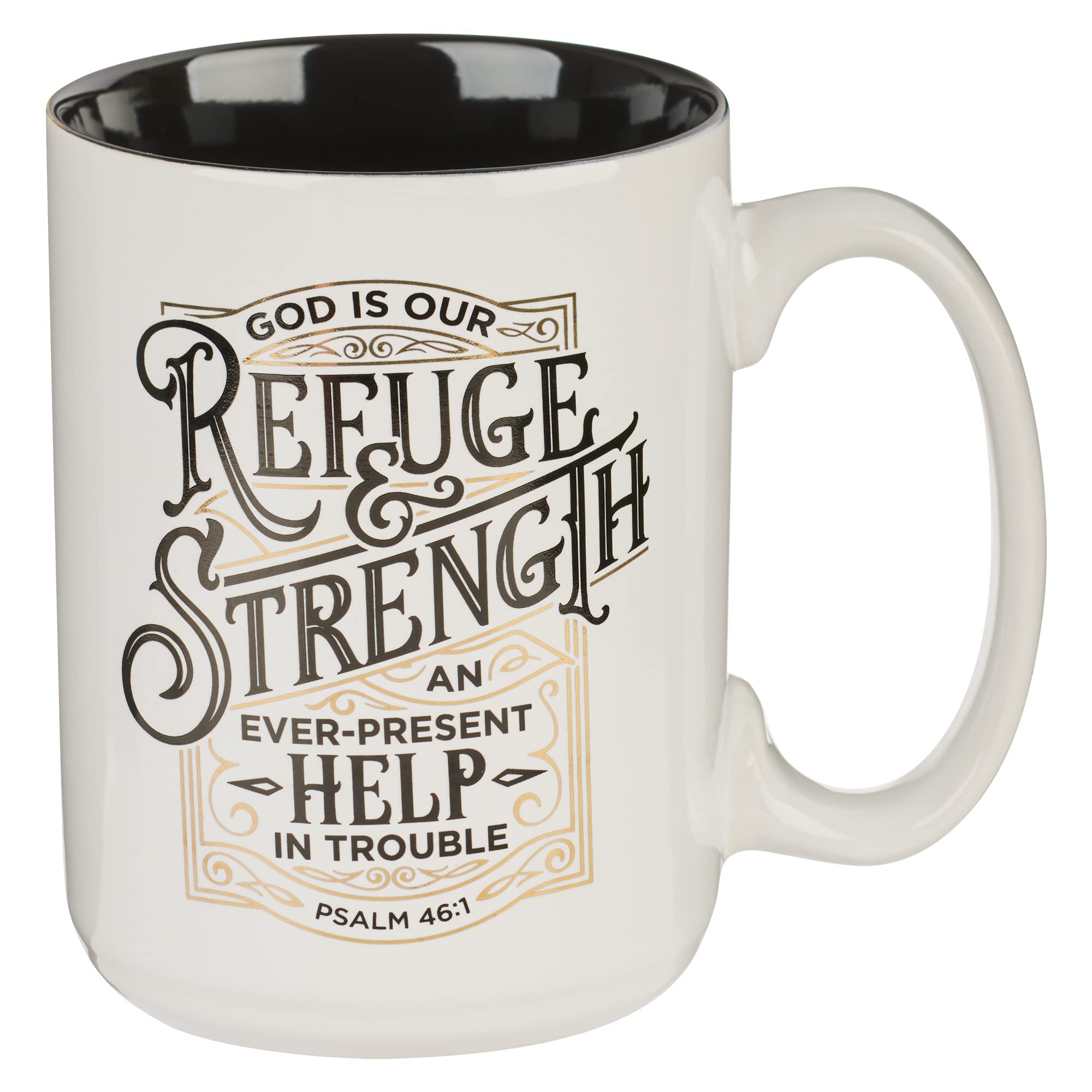 Christian Art Gifts Large Ceramic Men'S & Women'S Coffee & Tea Mug W/Encouraging Scripture: Refuge & Strength - Psalm 46:1 Inspi
