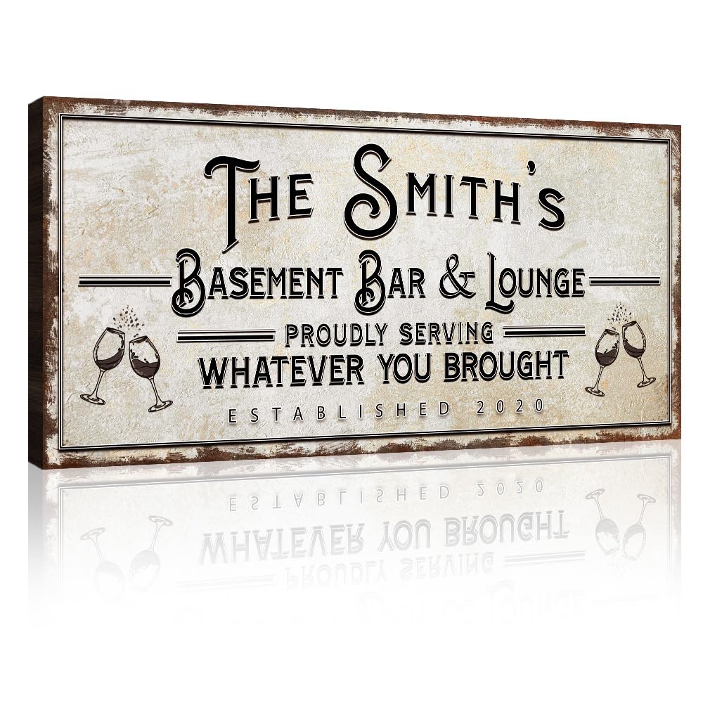 Tailored Canvases Bar Sign Custom Decor - Basement Bar And Lounge Proudly Serving Whatever You Brought - Canvas Wall Art Printab
