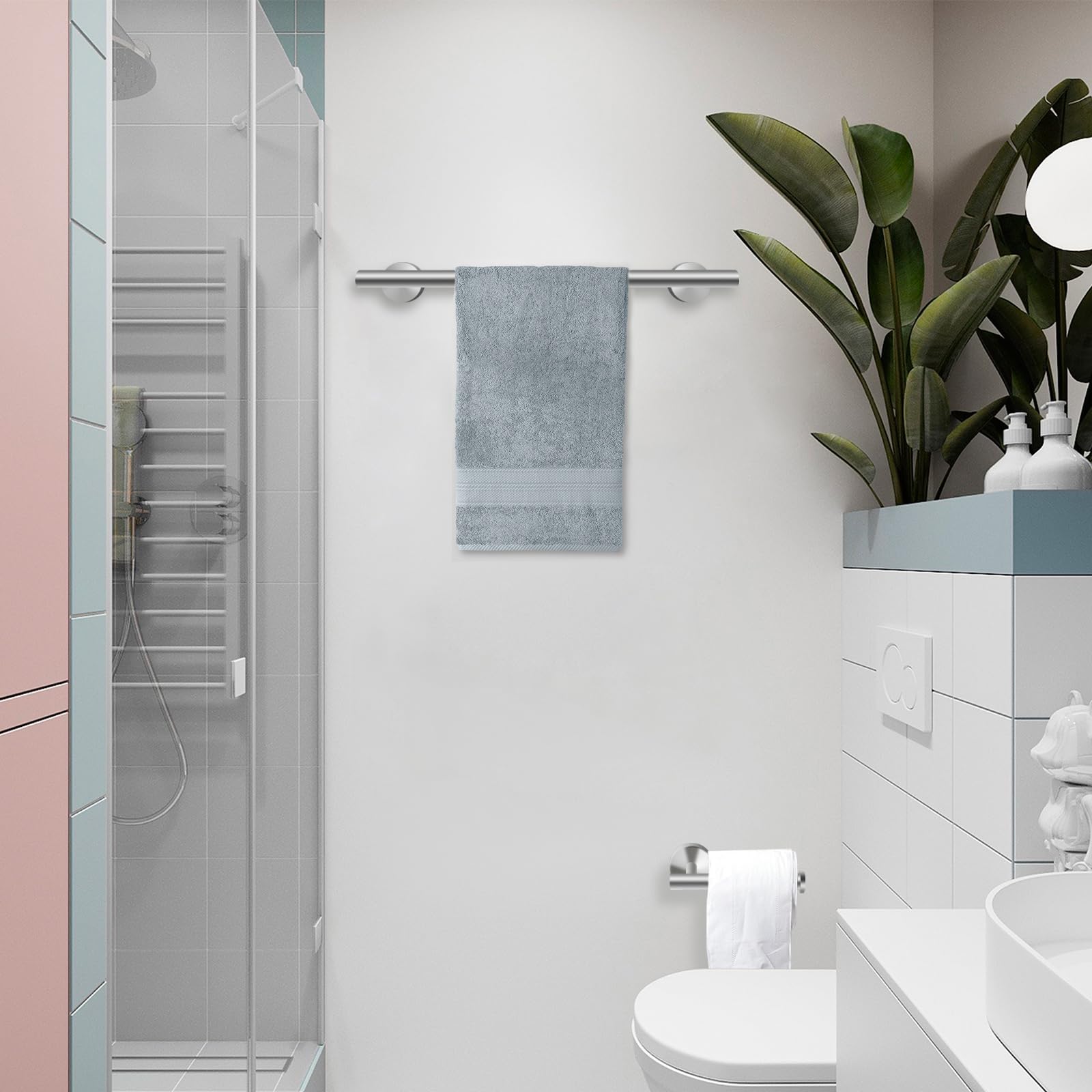 7 Pcs Bathroom Hardware Set, Brushed Nickel Stainless Steel Bathroom Tower Rack Set Wall Mounted Includes 16'' Towel Bar, Toilet