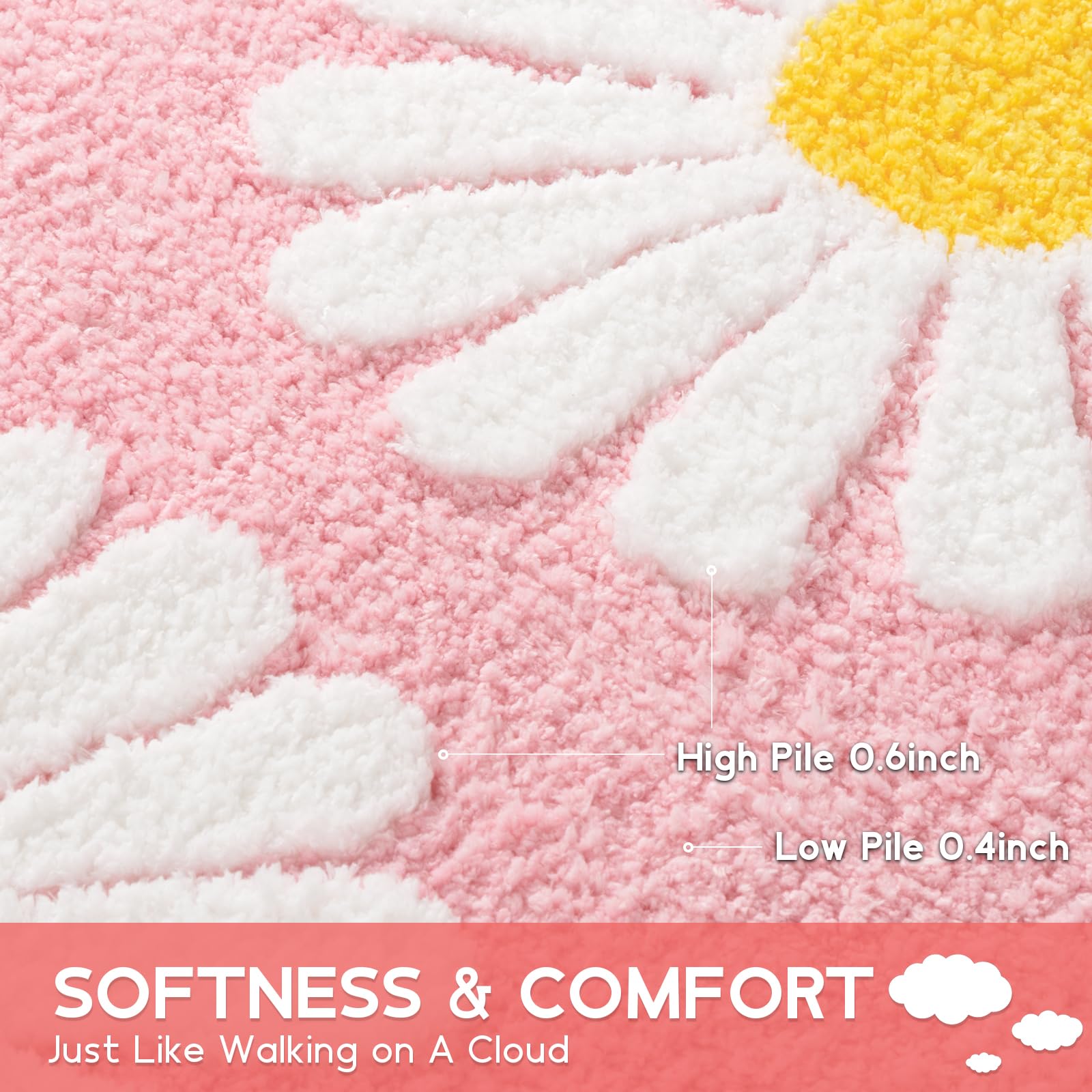 Sunhop Pink Bathroom Rugs, Cute Flower Daisy Bath Mat, Extra Soft And Absorbent Microfiber Non Slip Bath Rug, Bath Mats For Bath