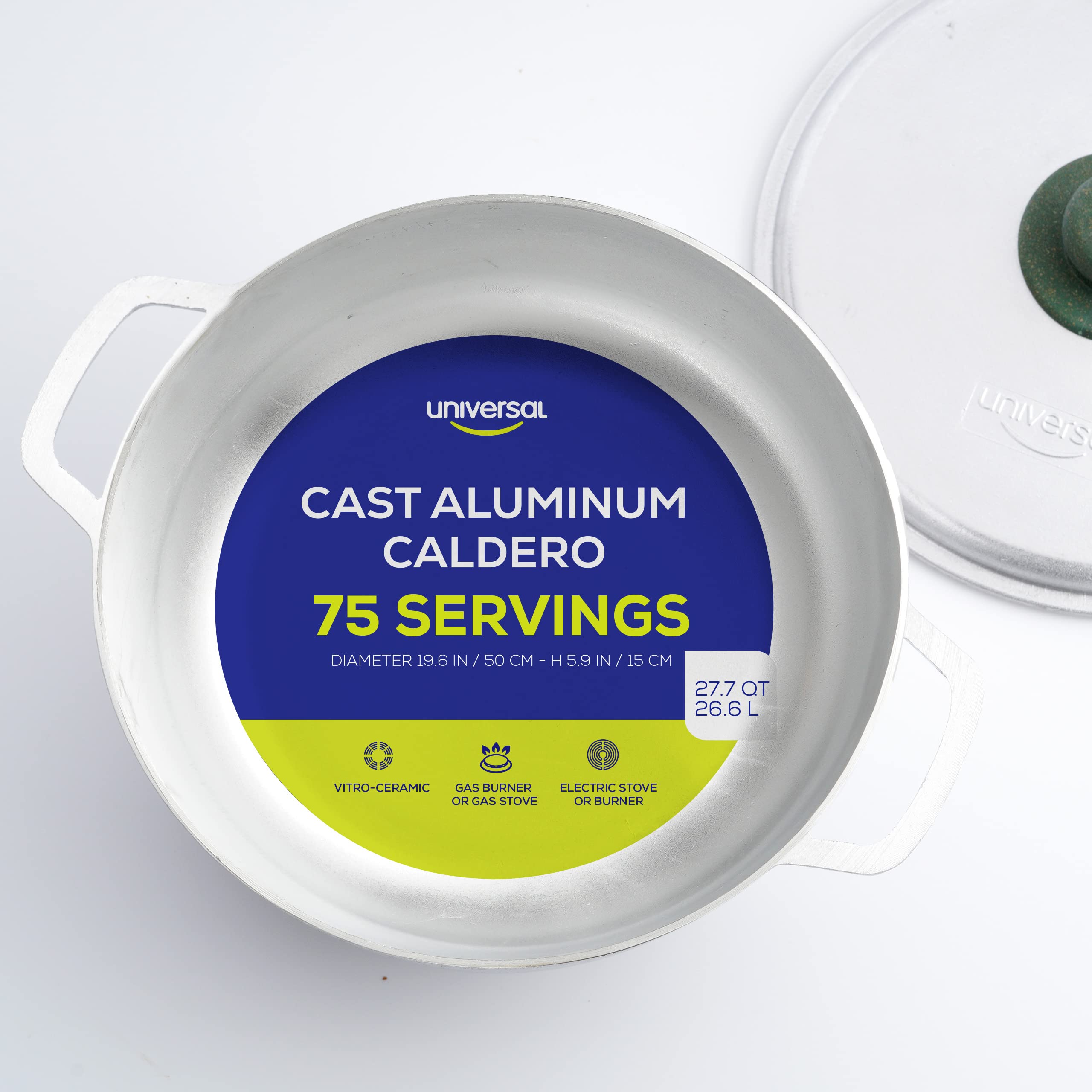 Universal 27.7Qt / 26.6L Large Cast Aluminum Caldero Rice Cooker 75 Cups - Even Heat Distribution Deep Fryer For Fast Cooking An