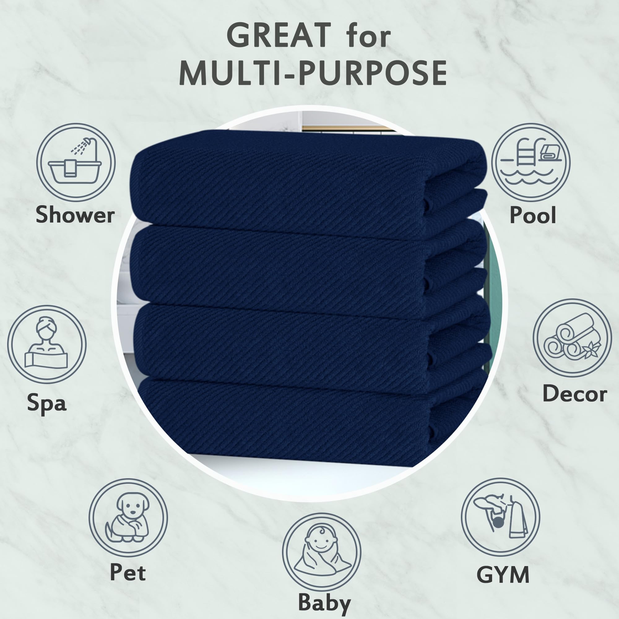 Voova & Movas Bath Towels Set Of 4, Large 30'' X 56'' - 100% Cotton | Quick Dry | Light Weight | Thick | Soft | Absorbent, Luxur
