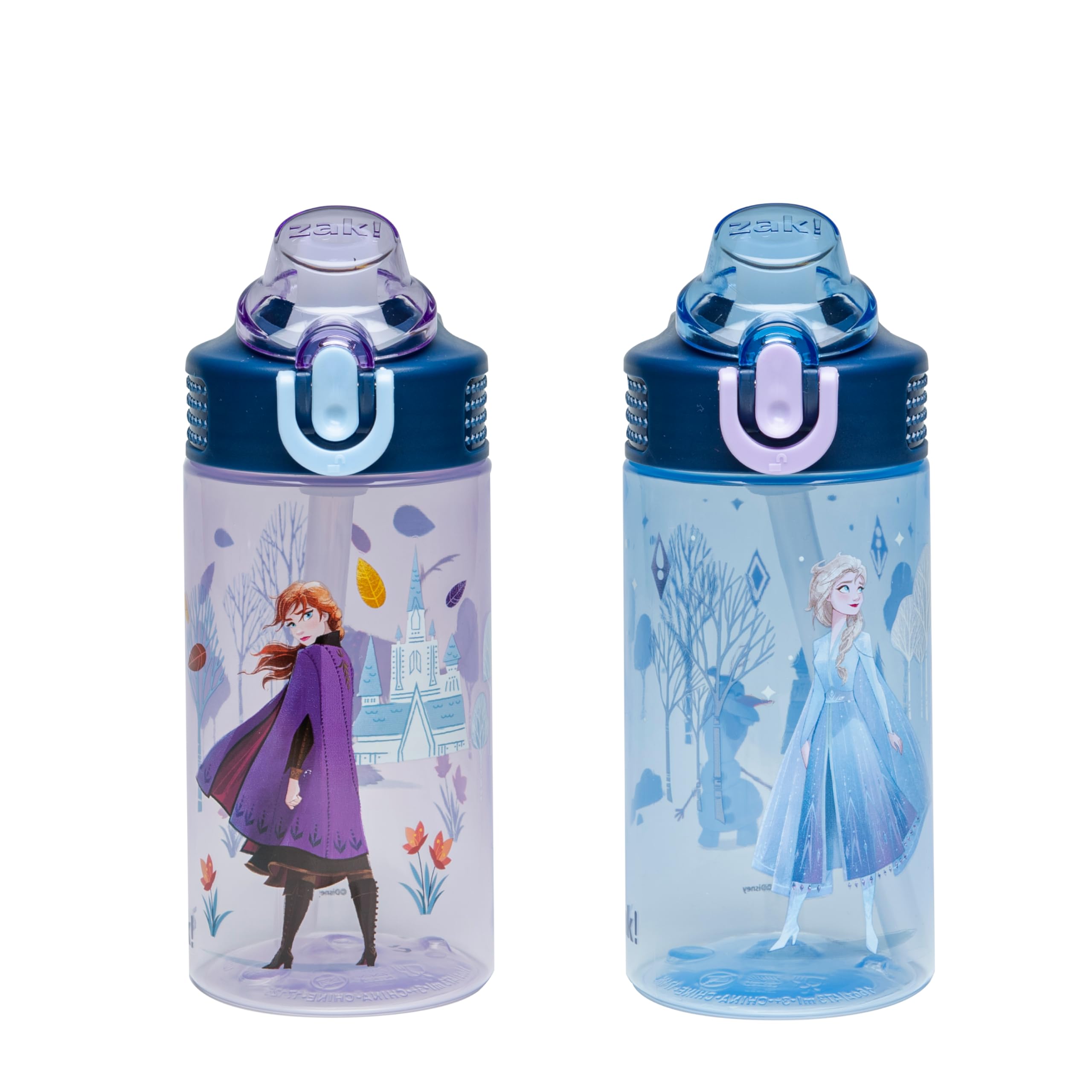 Zak Designs Disney Frozen Sage Kids Water Bottle For School or Travel, 16oz Durable Plastic Water Bottle With Straw, Handle, and