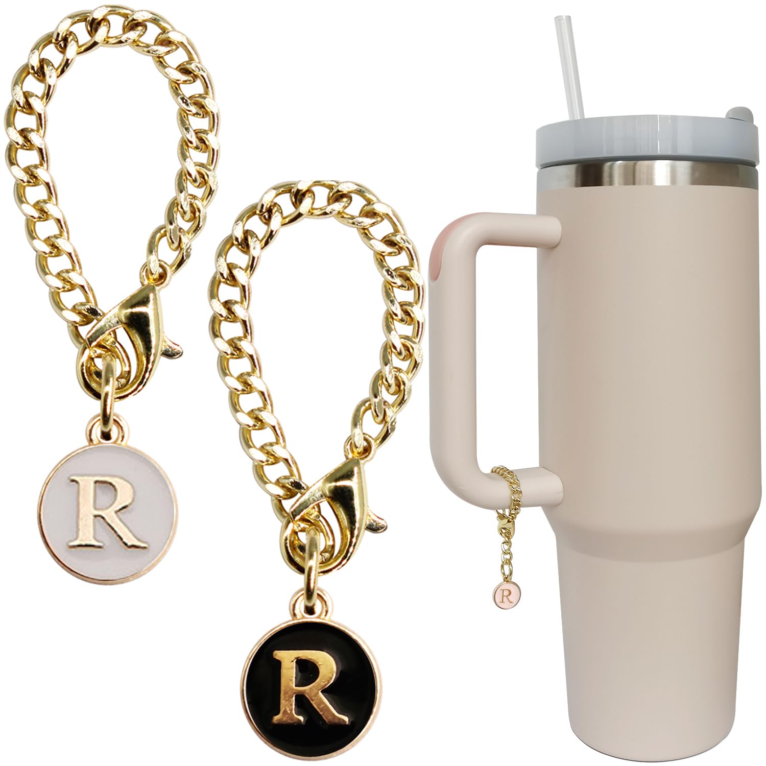 Wabogove Letter Charm Accessories for Stanley Cup 2PCS Initial Name ID Personalized Handle Charm for Stanley Tumbler (R)