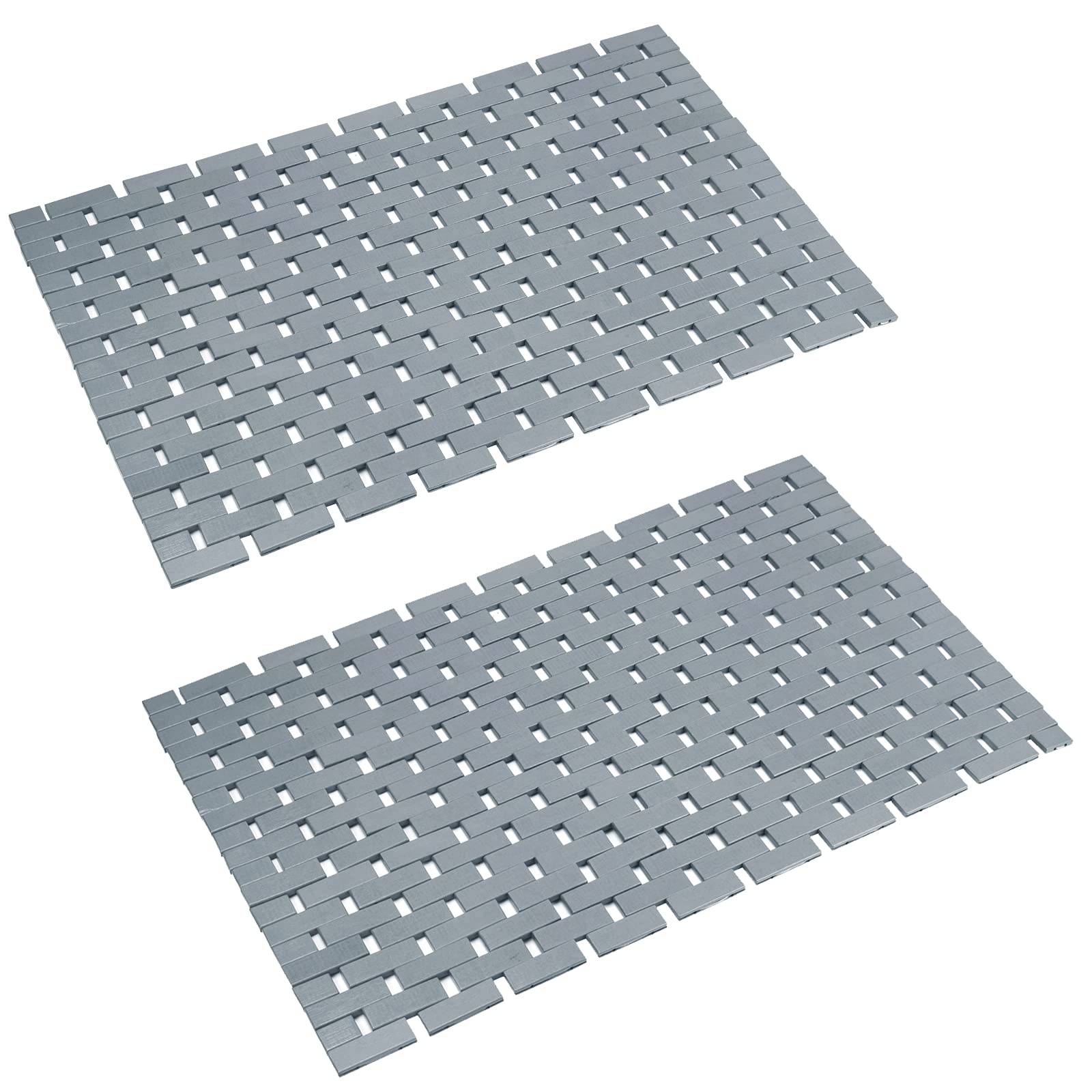 Bamboo Bath Mat Bathroom Rugs Floor Wood Shower Bathtub Waterproof Non Slip Grey Accessories 16X24 Inch Easy To Clean, 2 Pcs