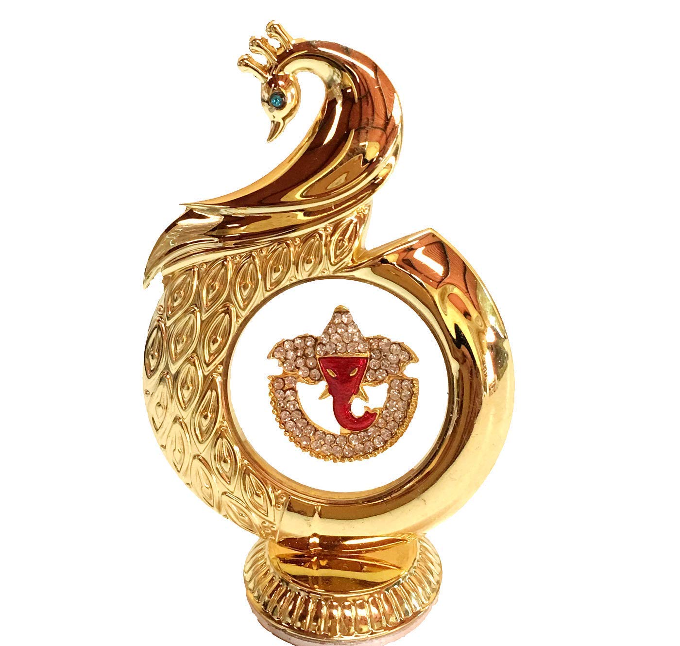 Lavanaya Silver Gold Plated Peacock Shape Ganesh God Idol For Car Dashboard (12 Cm, Gold)