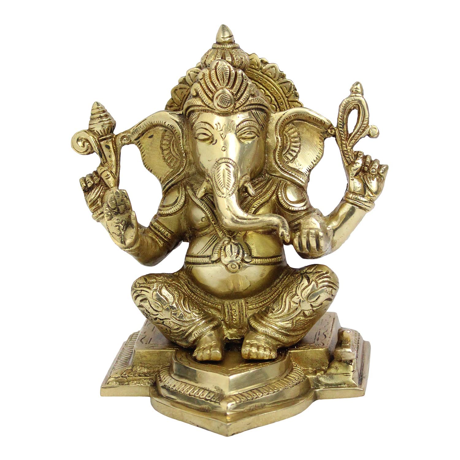 Kartique Brass Ganesh Bhagwan Idol Ganesha Statue With Blessing Posture Ganpati Murti In Antique Gold Color