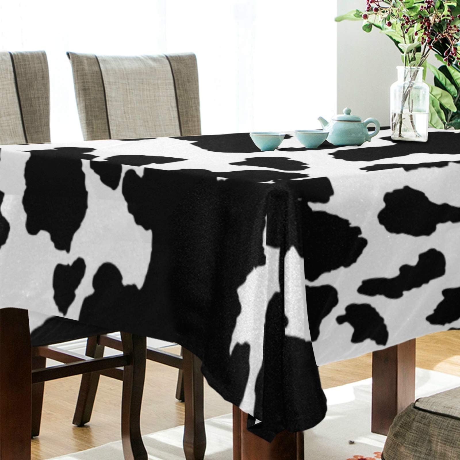 Animal Cow Print Rectangle Tablecloth 54X54 Inch, Wrinkle Resistant Polyester Table Cover Stain Proof Decorative Fabric Table Cl