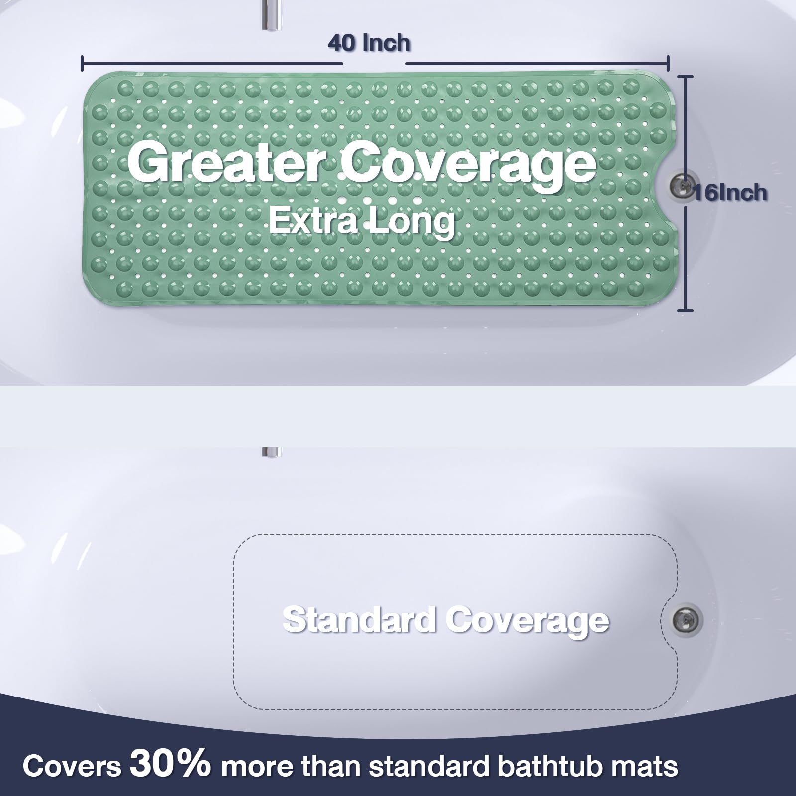 Naoloture Extra Long Bathtub Mat Non Slip, Marrs Green Soft Bath Mat For Tub 40 X 16 Inch Full Size, Bath Tub Shower Mats For Ba