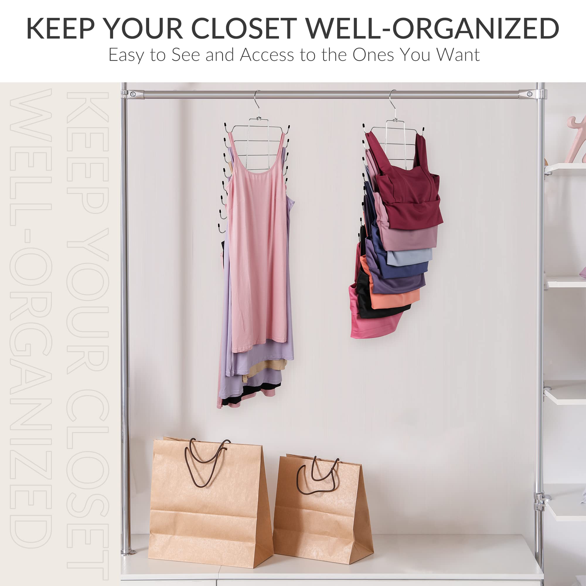 ZEDODIER 2 Pack Tank Top Hanger, Non-Slip Metal Bra Holder, Silver Closet Organizer, Model ZE009