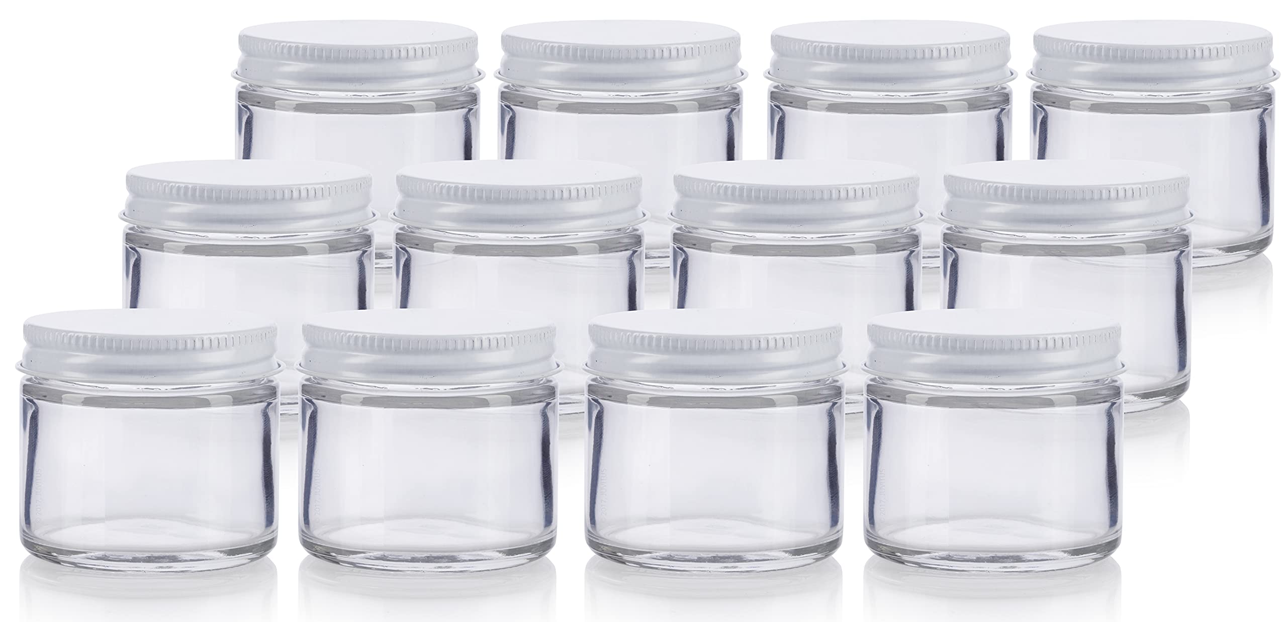 2 Oz / 60 Ml Clear Thick Glass Straight Sided Jar With White Metal Airtight Lid (12 Pack)