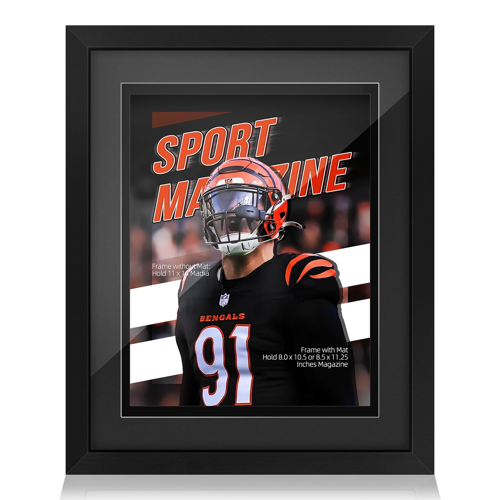 tutata Sports Magazine Frame, Fits Measuring 8.0 x 10.5 or 8.5 x 11.25 Inches Magazine Display, Deep Frame Moulding, (Black, Bla