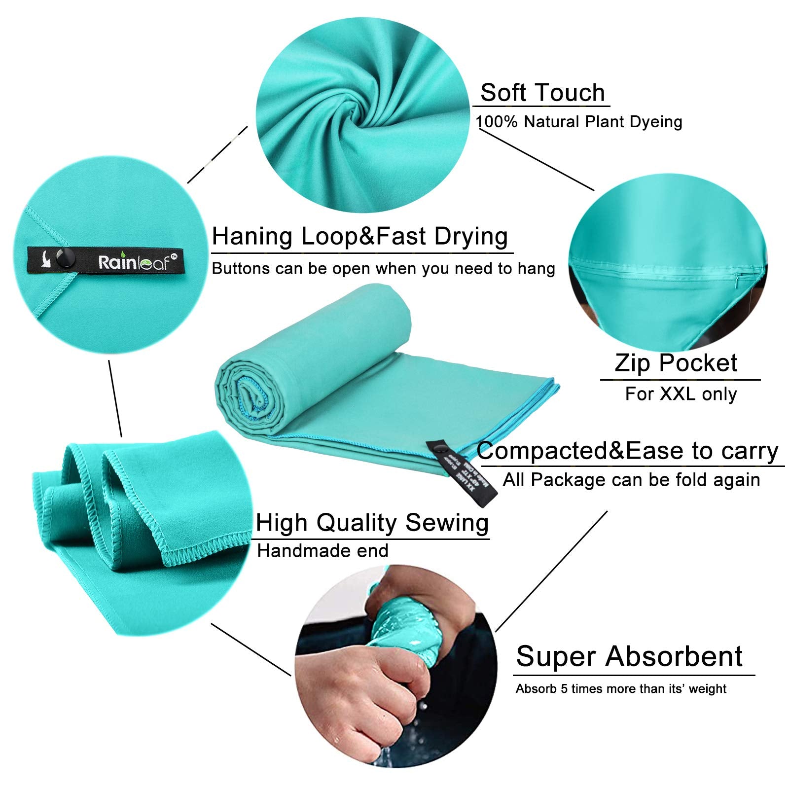 Rainleaf Microfiber Towel Mint Color 30 X 60 Inches