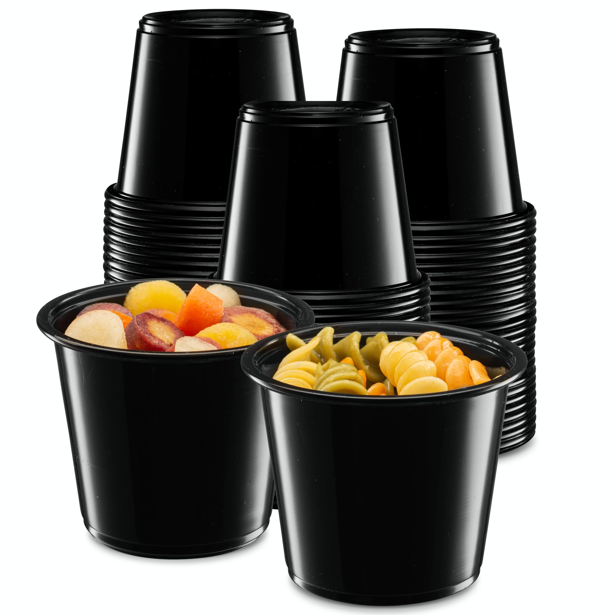 5 oz - 200 Cups Black Diposable Plastic Portion Cups No Lids, Small Mini Containers For Portion Controll, Jello Shots, Meal Prep