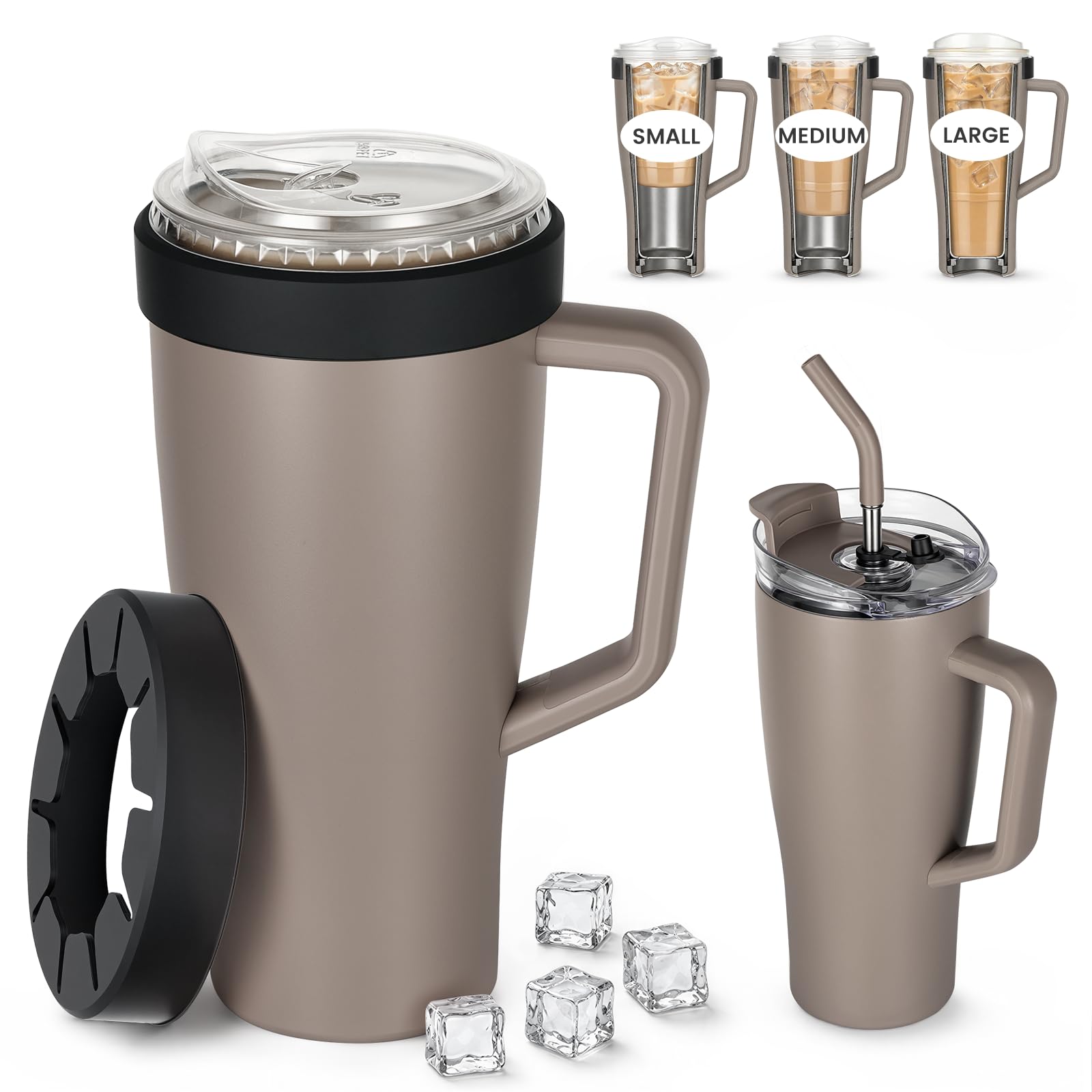 Universal Iced Coffee Sleeve Insulator, 28oz Stainless Steel To Go Tumbler Reusable 3IN1 Insulated Cup Holder Fits Most Dispos