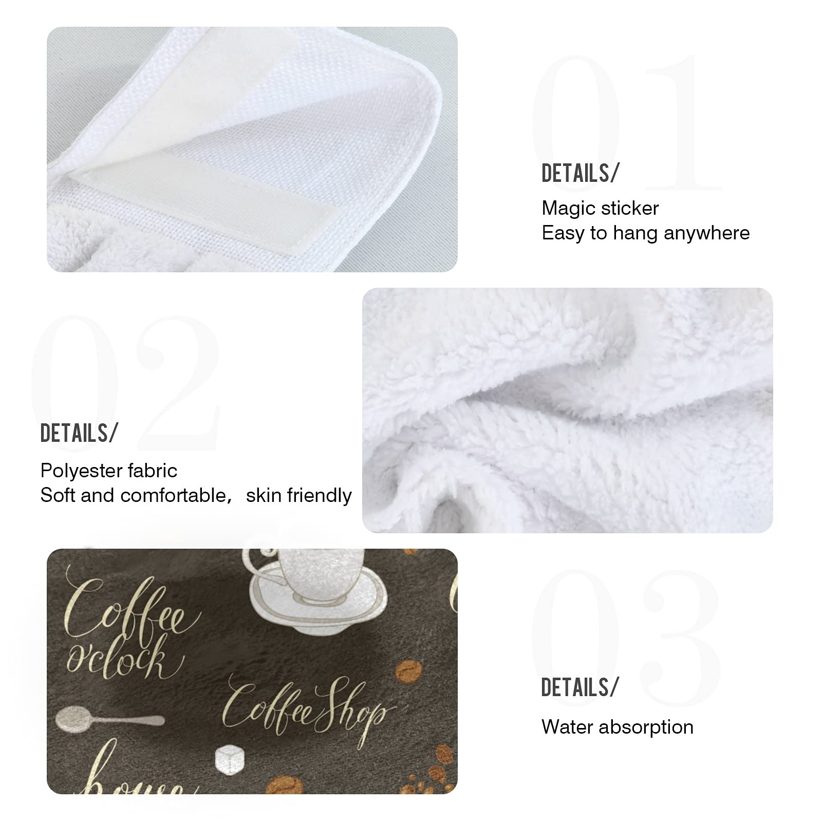 Tea Coffee Beans Theme Kitchen Hanging Towel Cafe Hand Tie Towels Set 2 Pcs Tea Bar Dish Cloths Dry Towel Soft Absorbent Durable